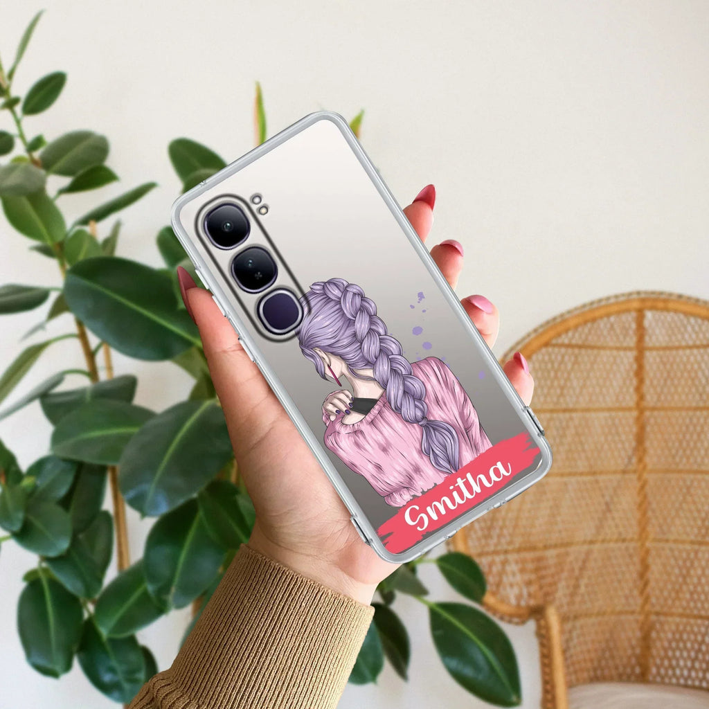 Braid Girl Customize Transparent Silicon Case For Vivo Y300 5G