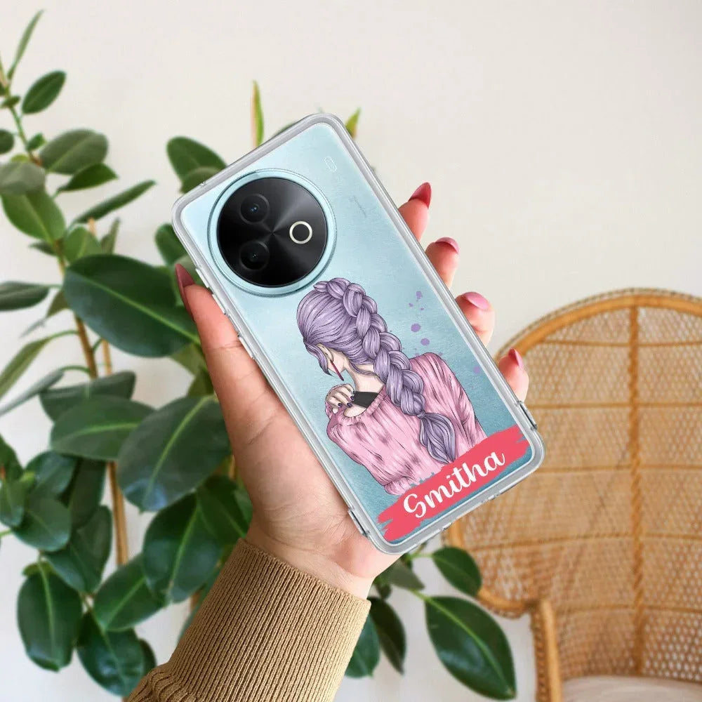 Braid Girl Customize Transparent Silicon Case For Vivo V30e 5G