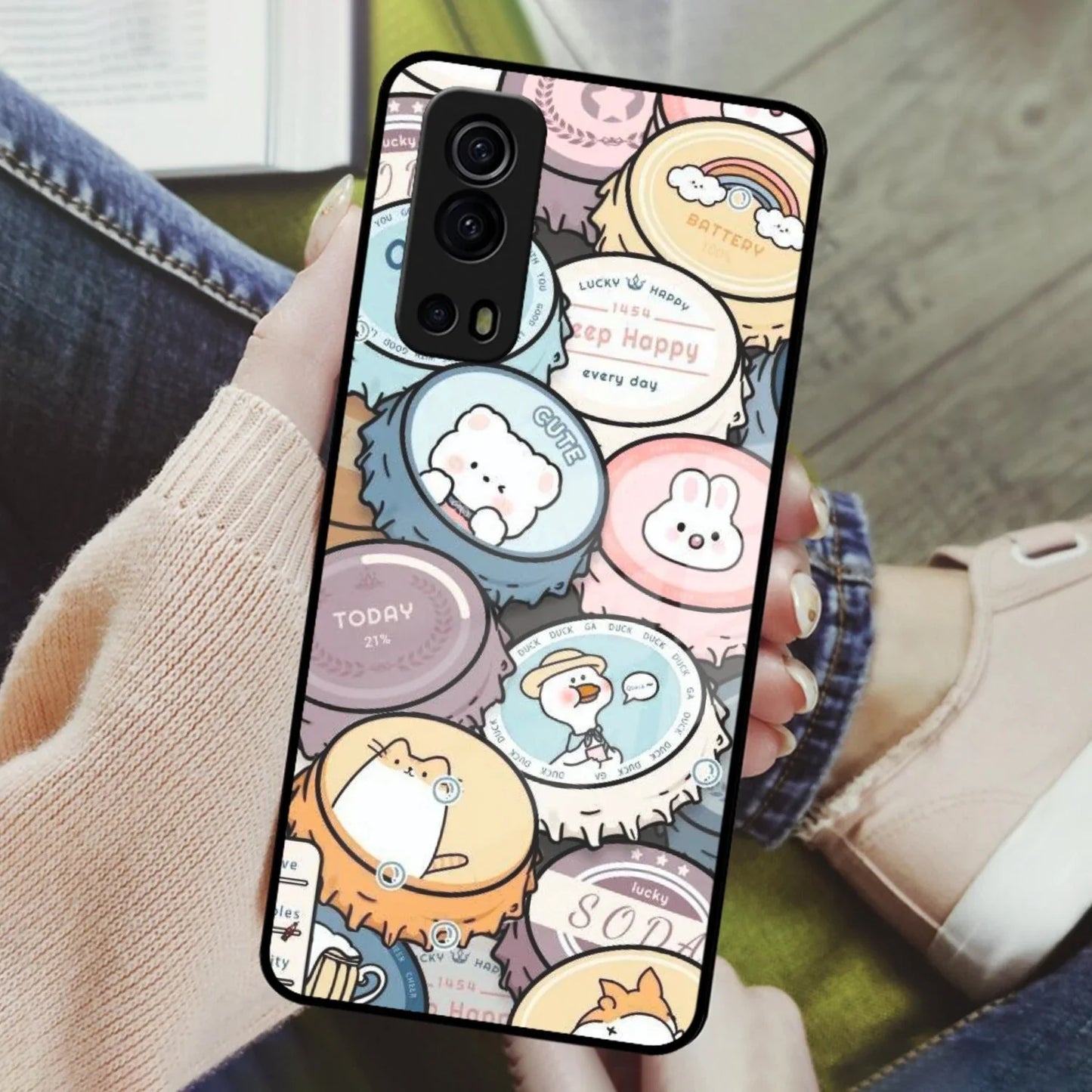 Bunny Buddies Glass Case Cover For iQOO - ShopOnCliQ