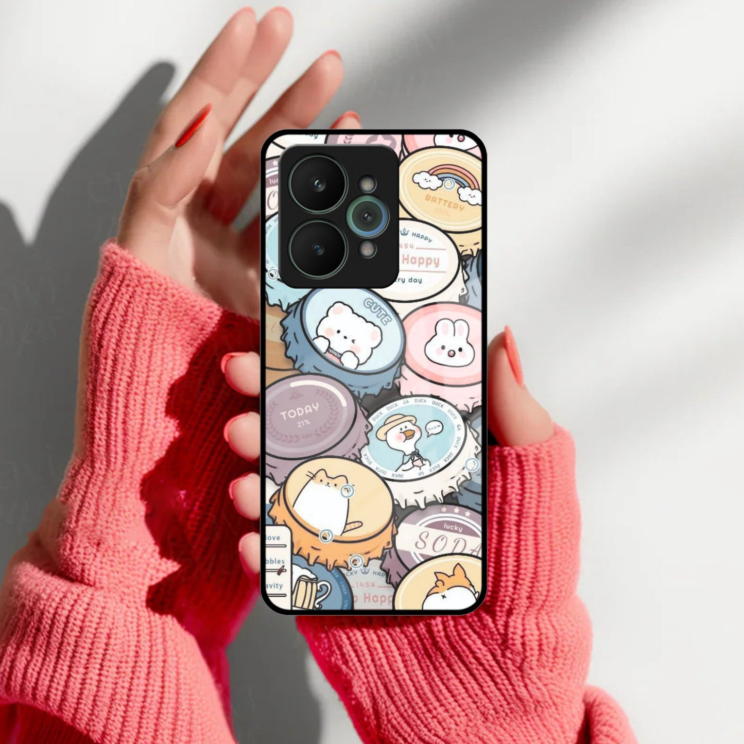 Bunny Buddies Glass Case Cover For Realme/Narzo