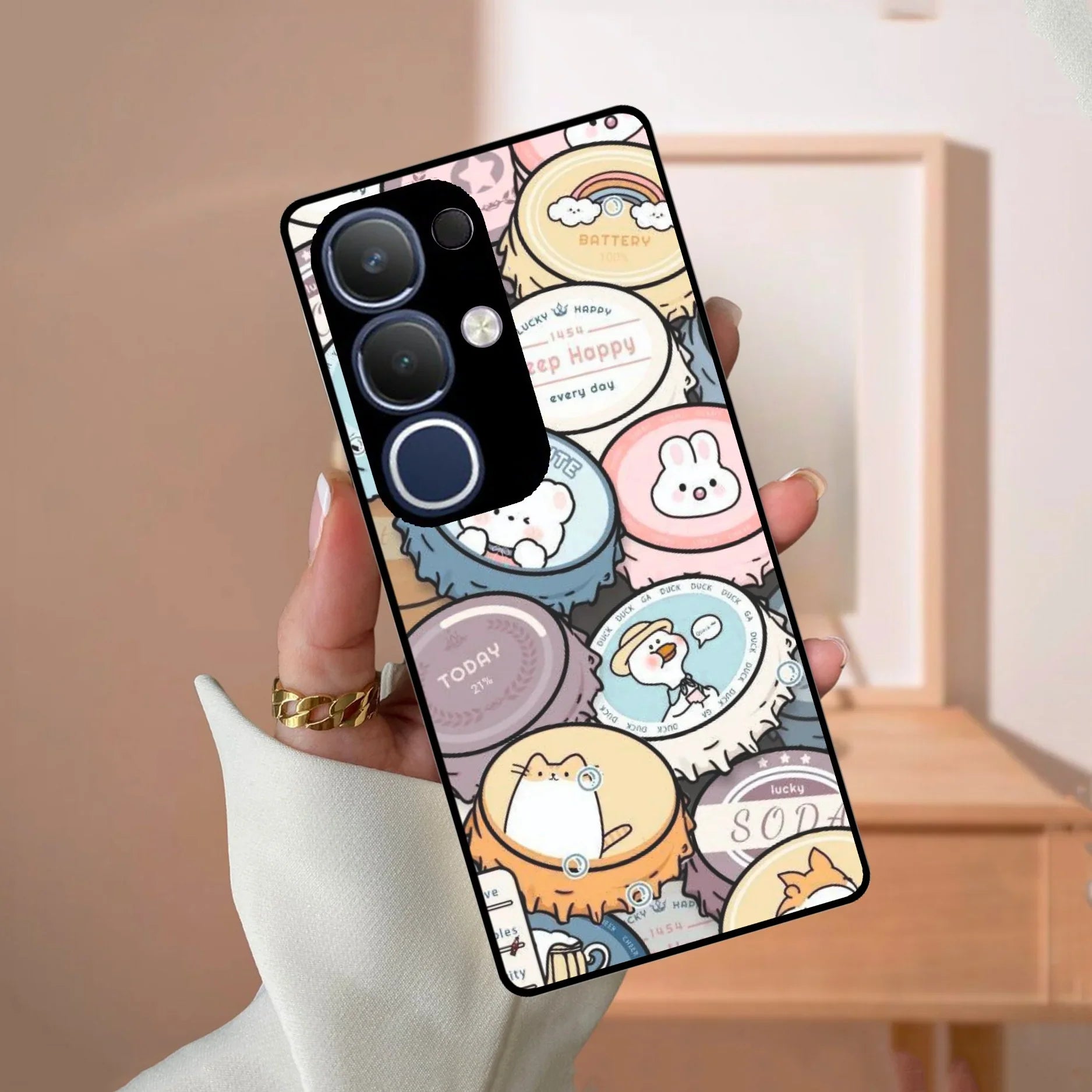 Bunny Buddies Glass Case Cover For Vivo - ShopOnCliQ