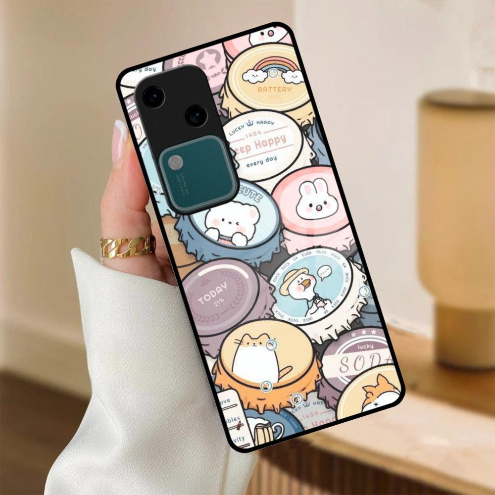 Bunny Buddies Glass Case Cover For Vivo