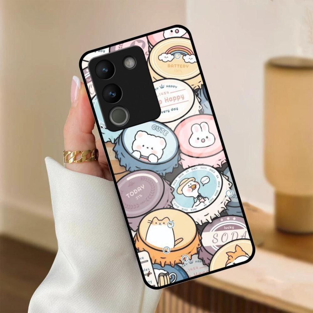 Bunny Buddies Glass Case Cover For Vivo