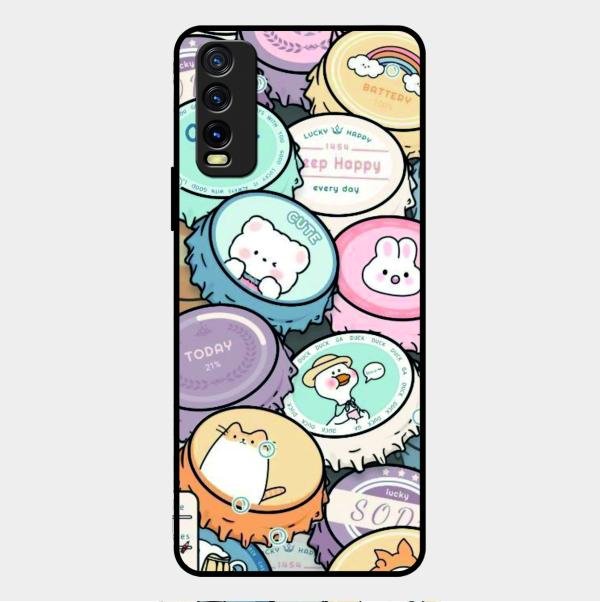 Bunny Buddies Glass Case Cover For Vivo Y20T