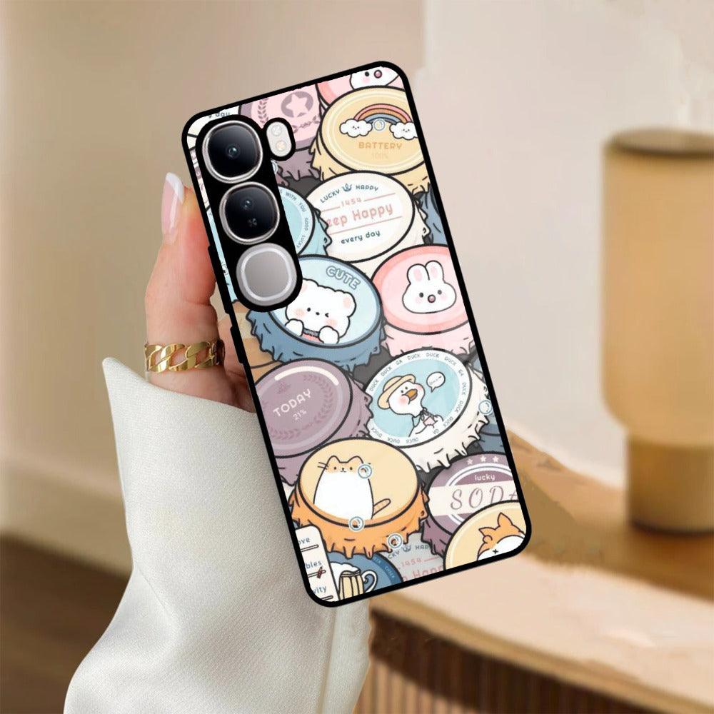 Bunny Buddies Glass Case Cover For Vivo