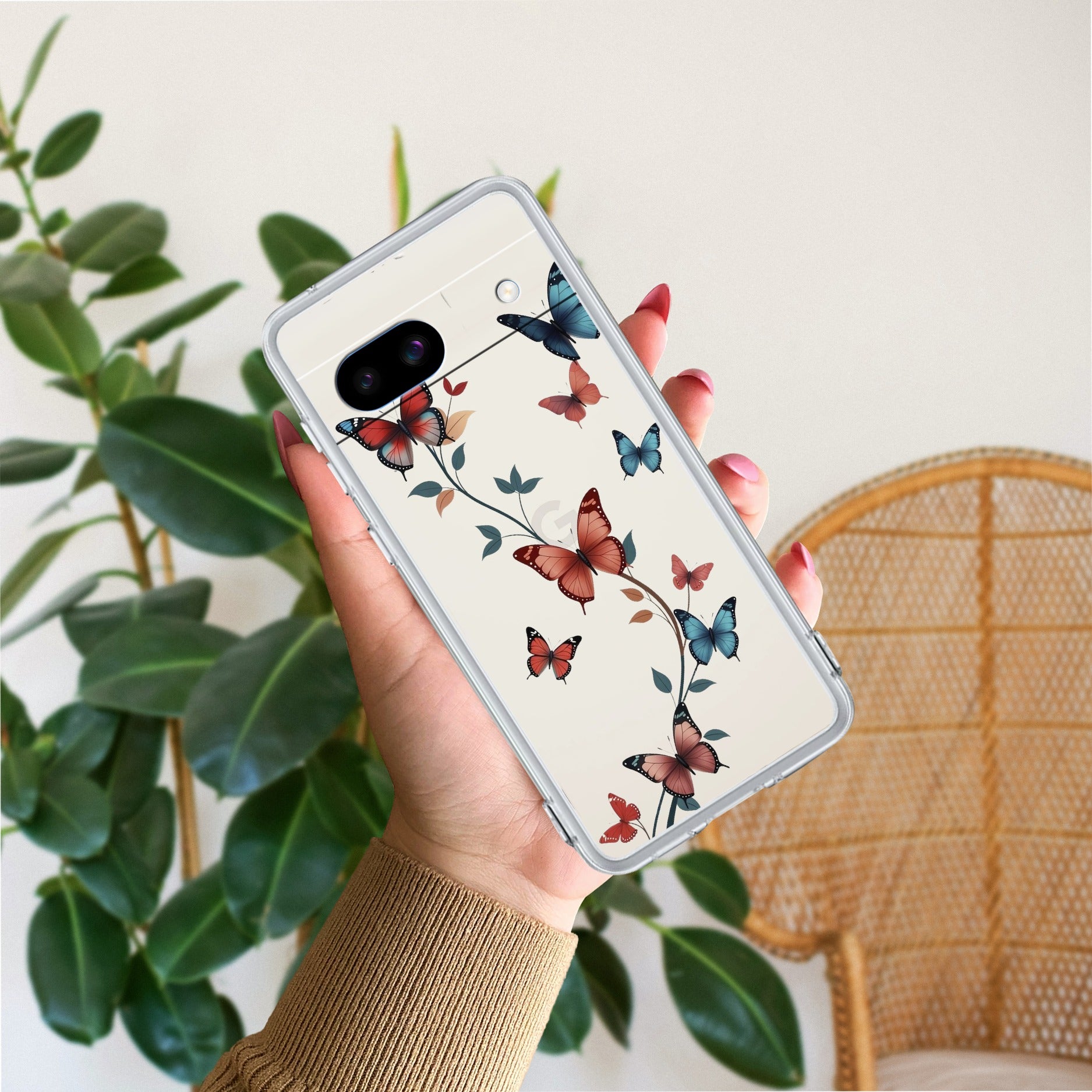 Butterfly Floral Design Transparent Silicon Case For Google Pixel 8a 5G