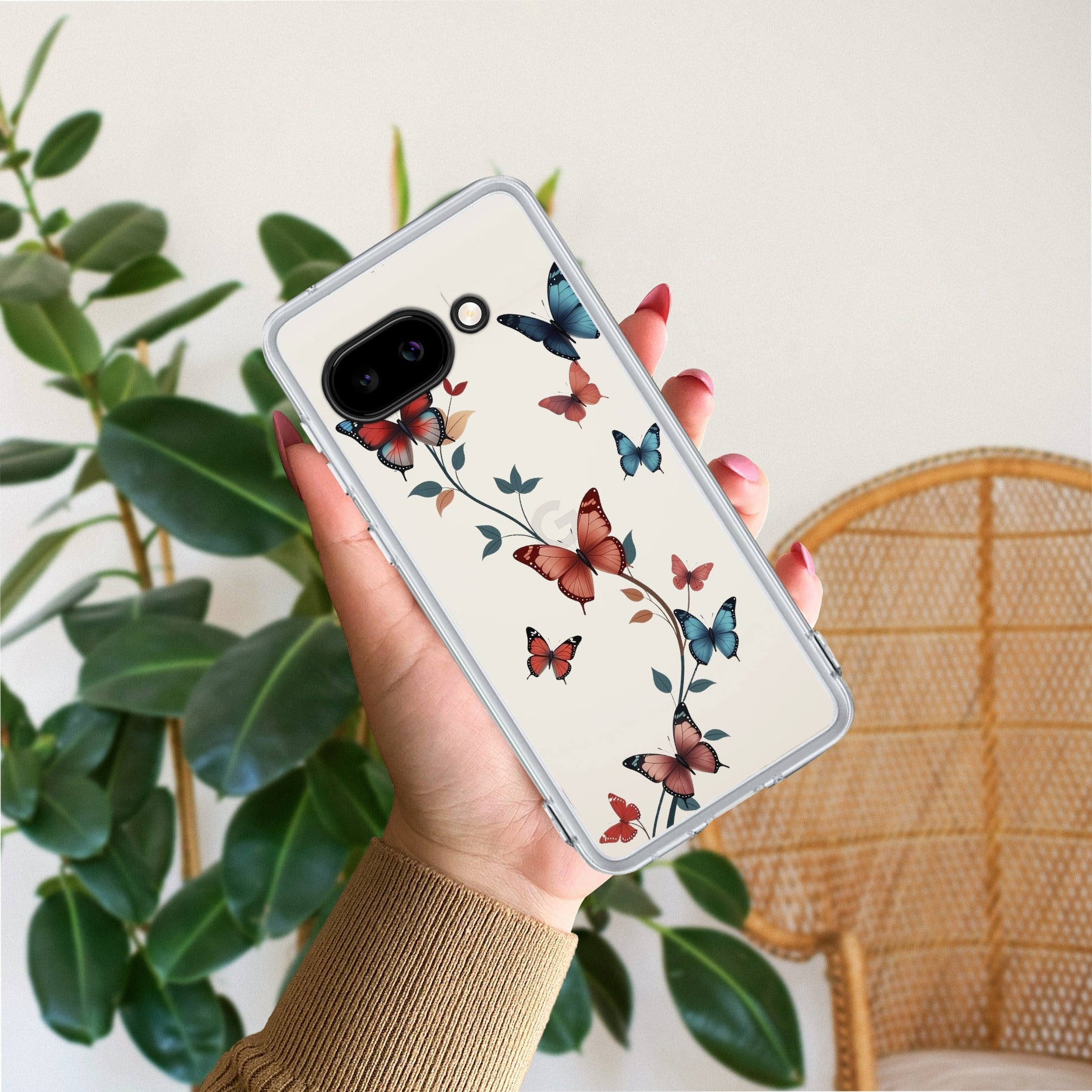 Butterfly Floral Design Transparent Silicon Case For Google Pixel 9a 5G
