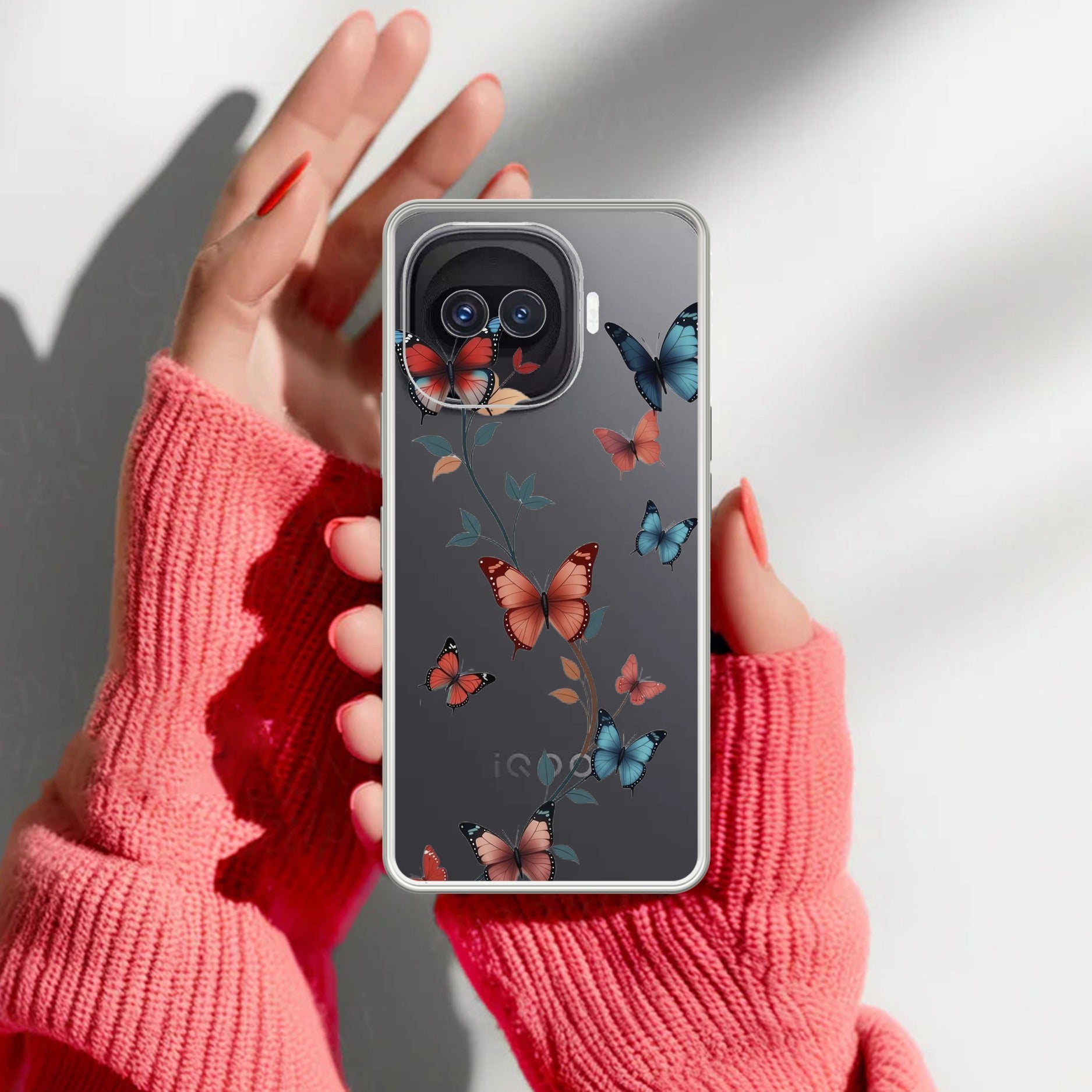 Butterfly Floral Design Transparent Silicon Case For iQOO