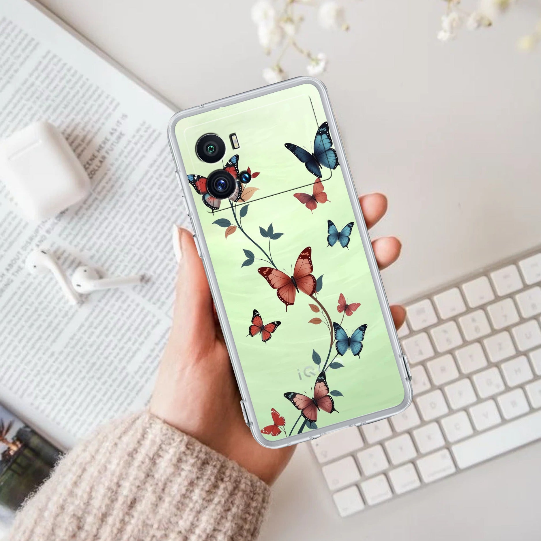 Butterfly Floral Design Transparent Silicon Case For iQOO Neo 7 Pro 5G
