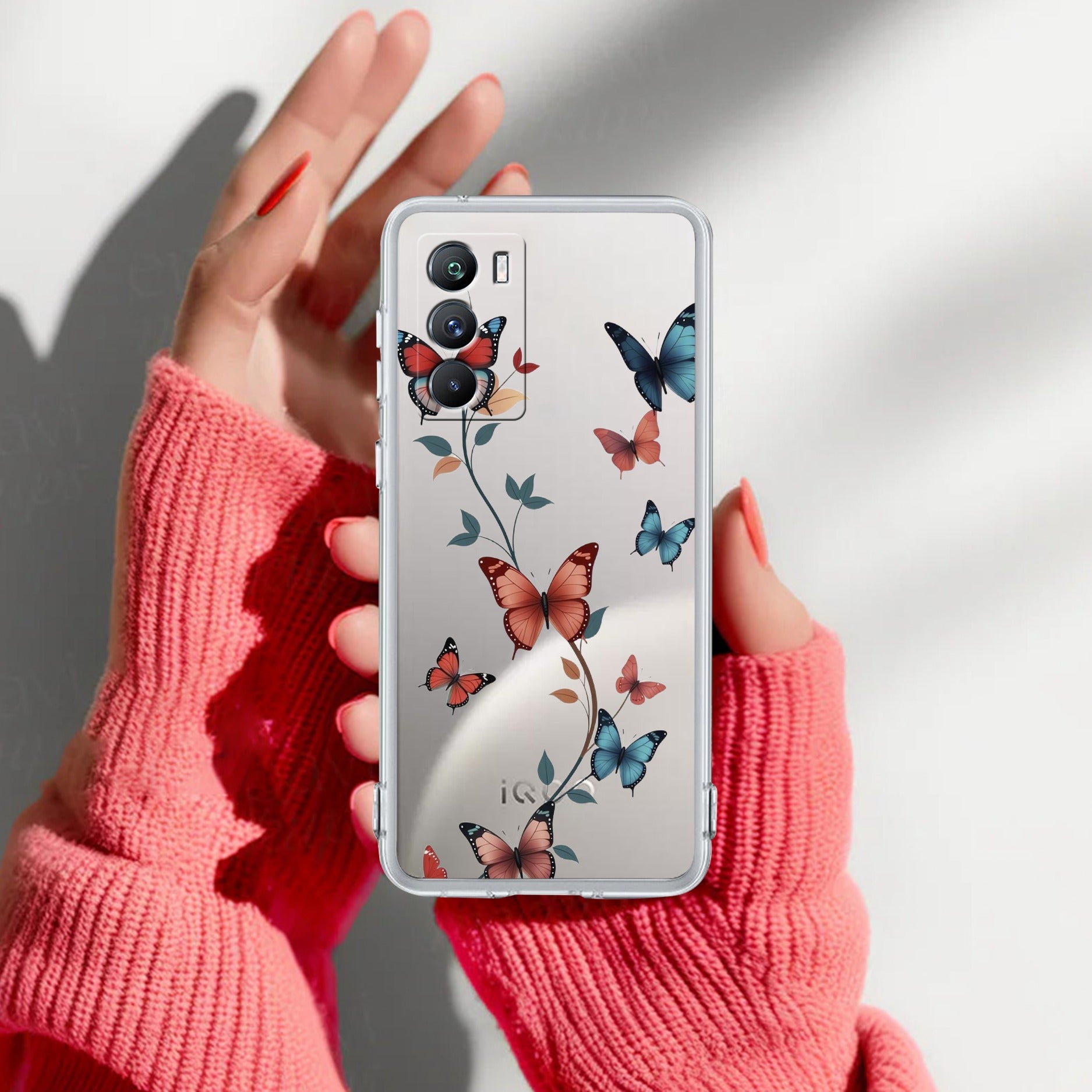 Butterfly Floral Design Transparent Silicon Case For iQOO 9 SE 5G