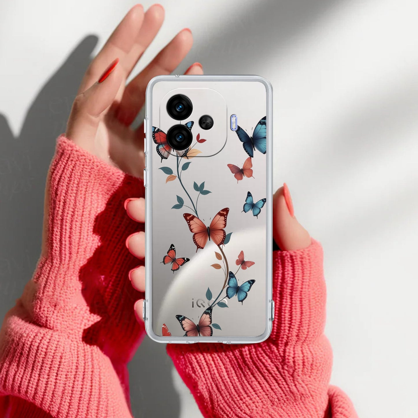 Butterfly Floral Design Transparent Silicon Case For iQOO