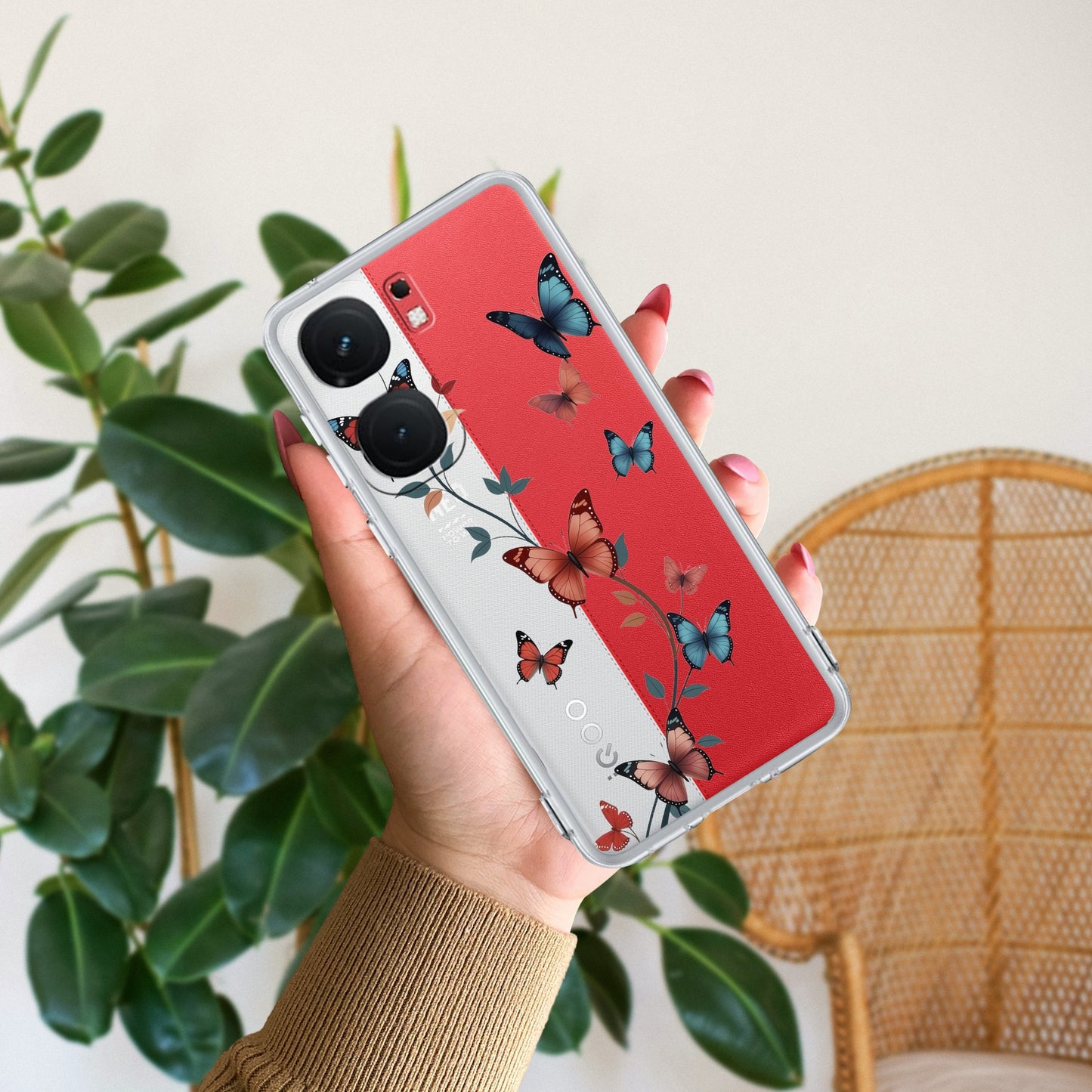 Butterfly Floral Design Transparent Silicon Case For iQOO