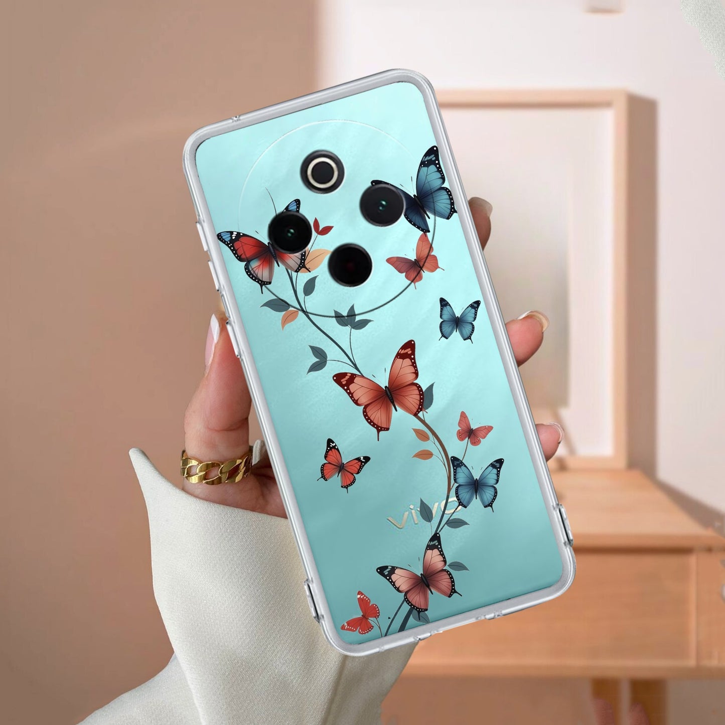 Butterfly Floral Design Transparent Silicon Case For iQOO