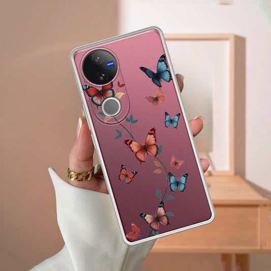 Butterfly Floral Design Transparent Silicon Case For iQOO