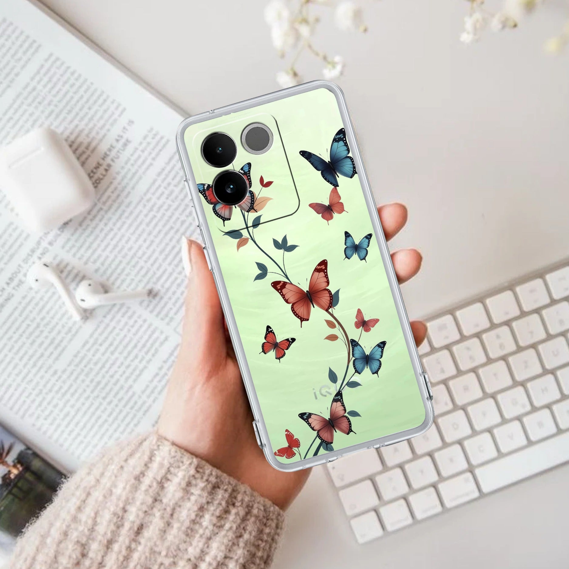 Butterfly Floral Design Transparent Silicon Case For Vivo X90 Pro 5G