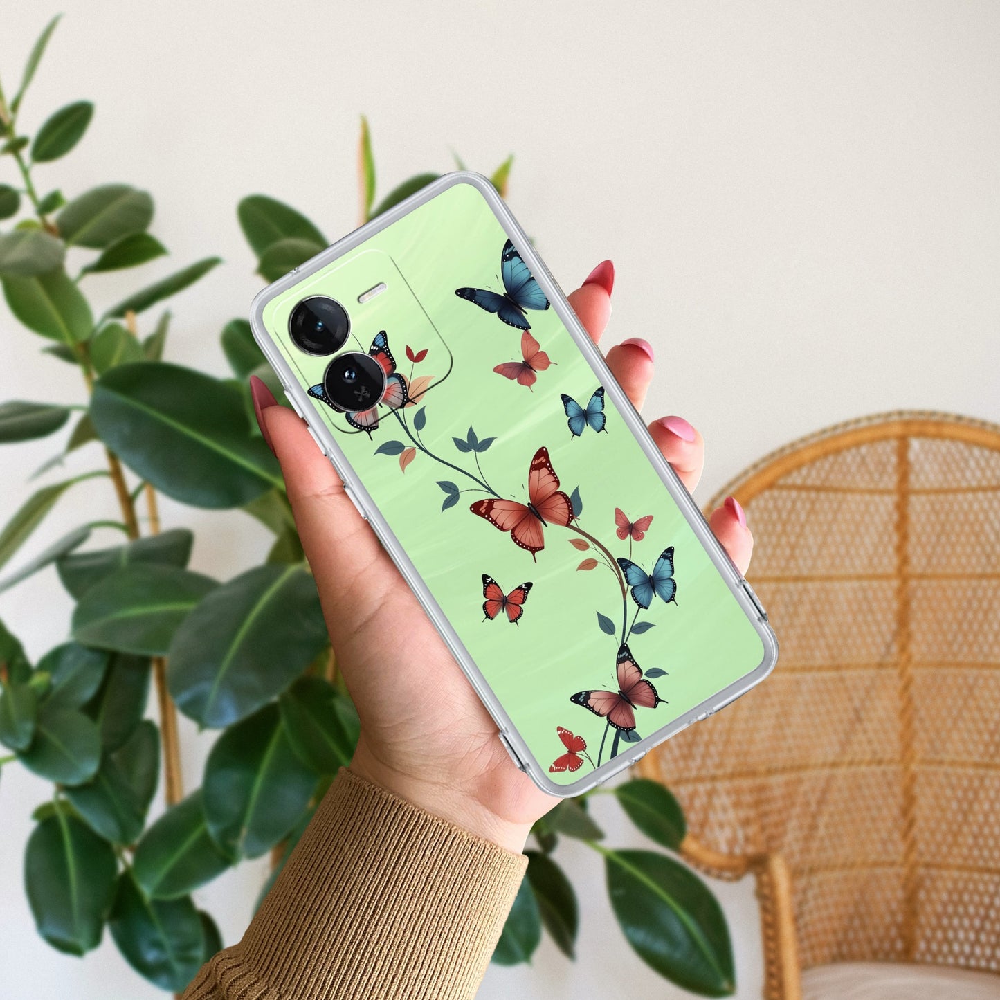 Butterfly Floral Design Transparent Silicon Case For iQOO