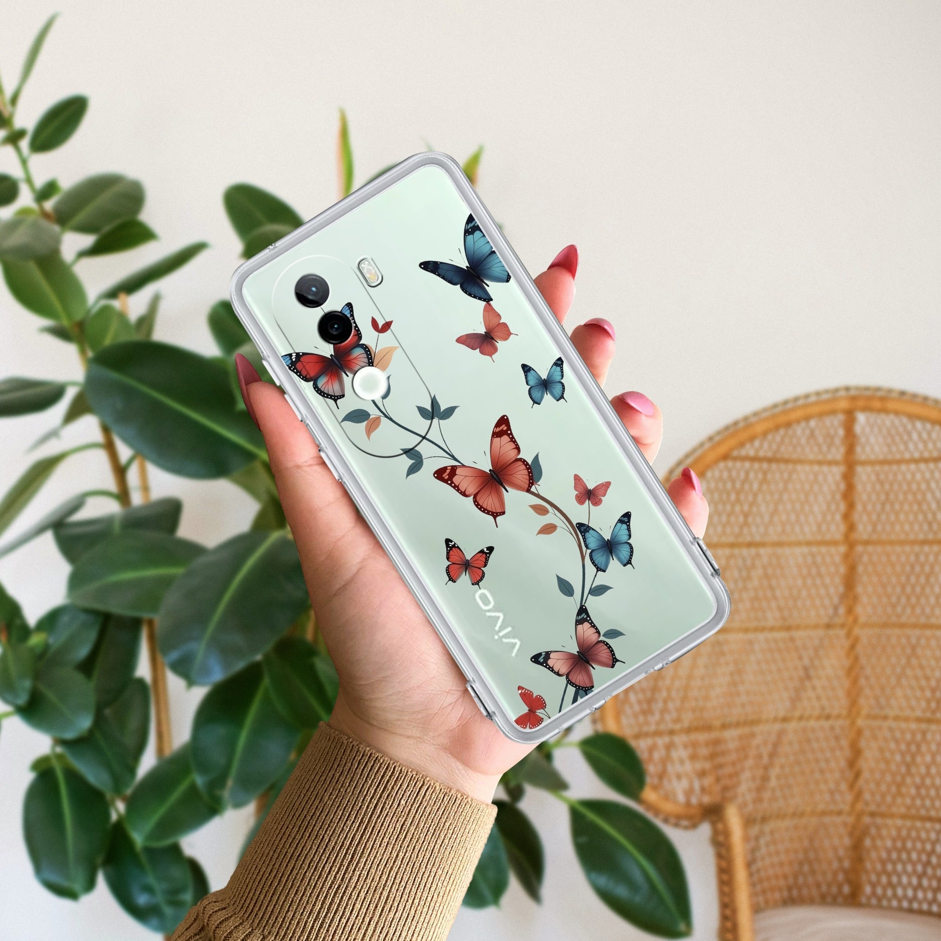 Butterfly Floral Design Transparent Silicon Case For Vivo V40e 5G