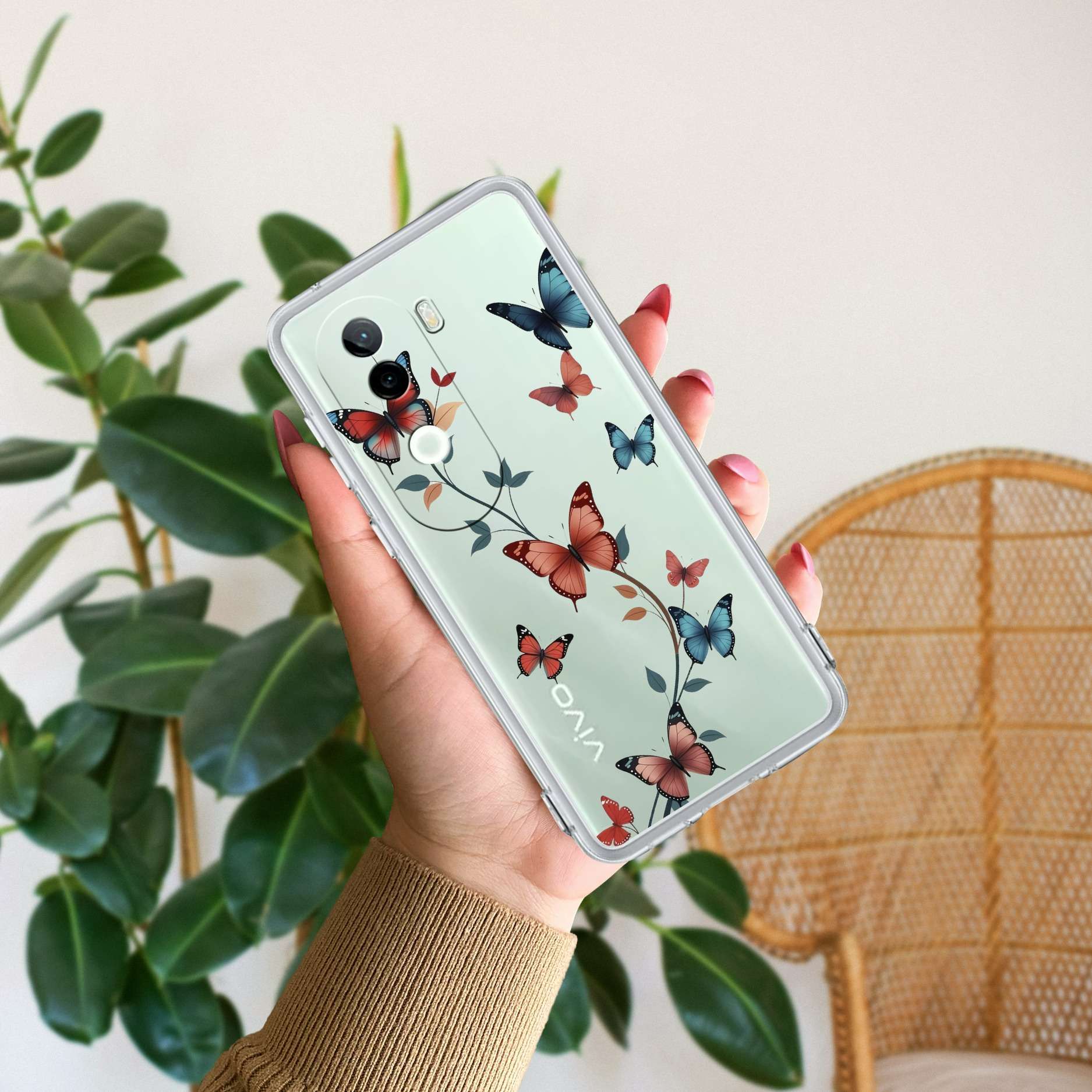 Butterfly Floral Design Transparent Silicon Case For Vivo V25