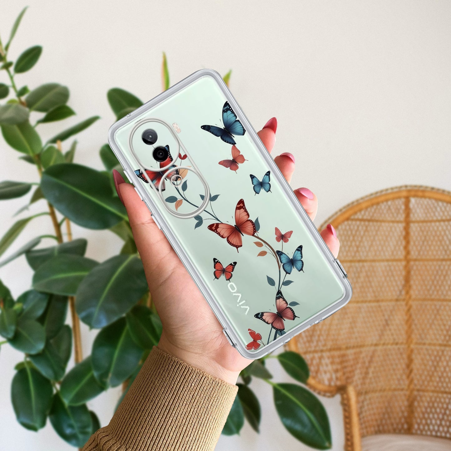 Butterfly Floral Design Transparent Silicon Case For iQOO