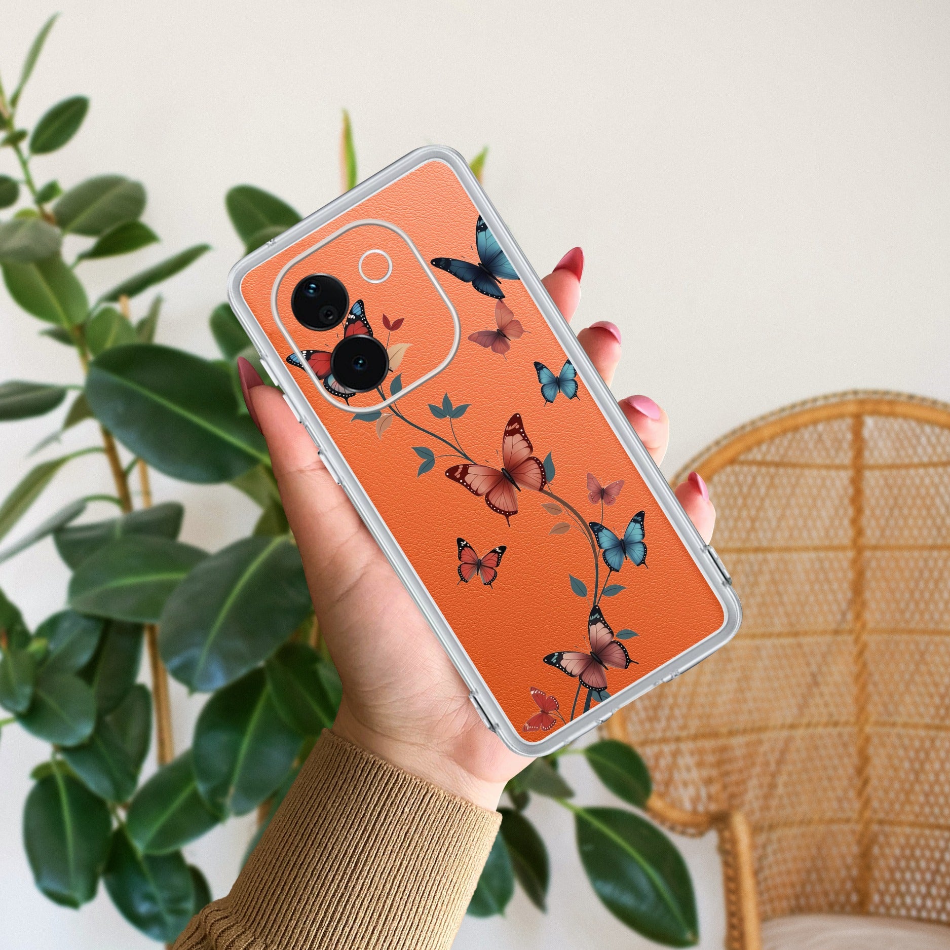 Butterfly Floral Design Transparent Silicon Case For Vivo T3 Pro 5G