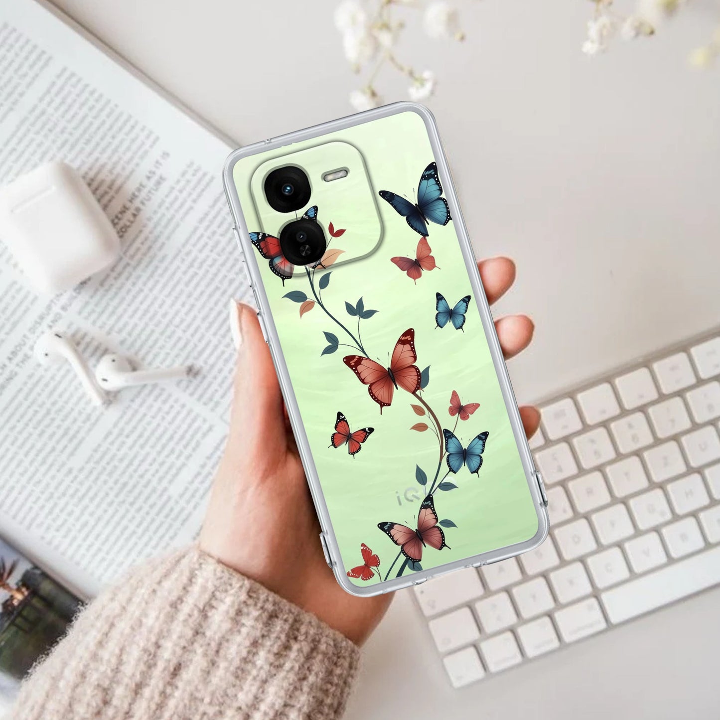Butterfly Floral Design Transparent Silicon Case For iQOO