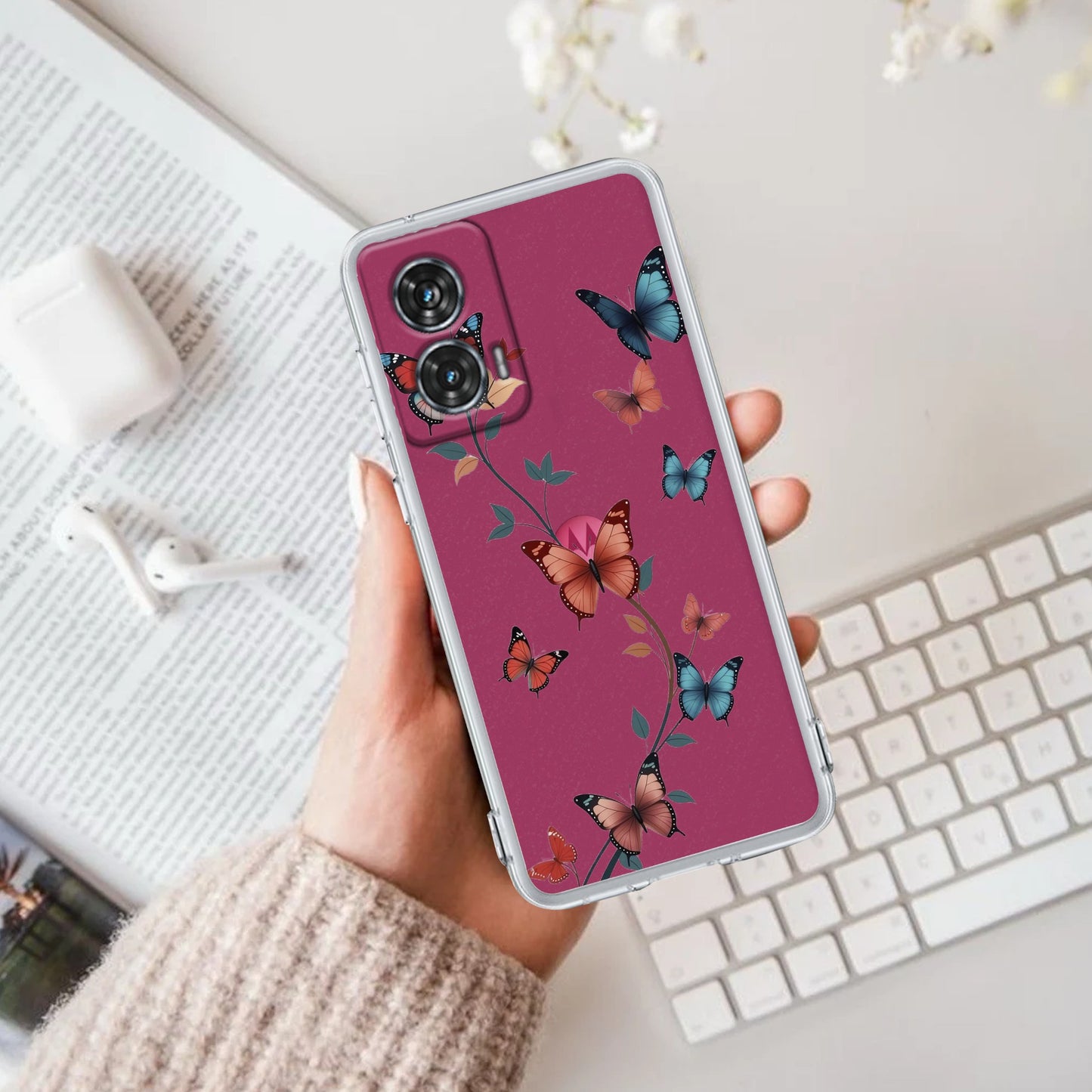 Butterfly Floral Design Transparent Silicon Case For Motorola