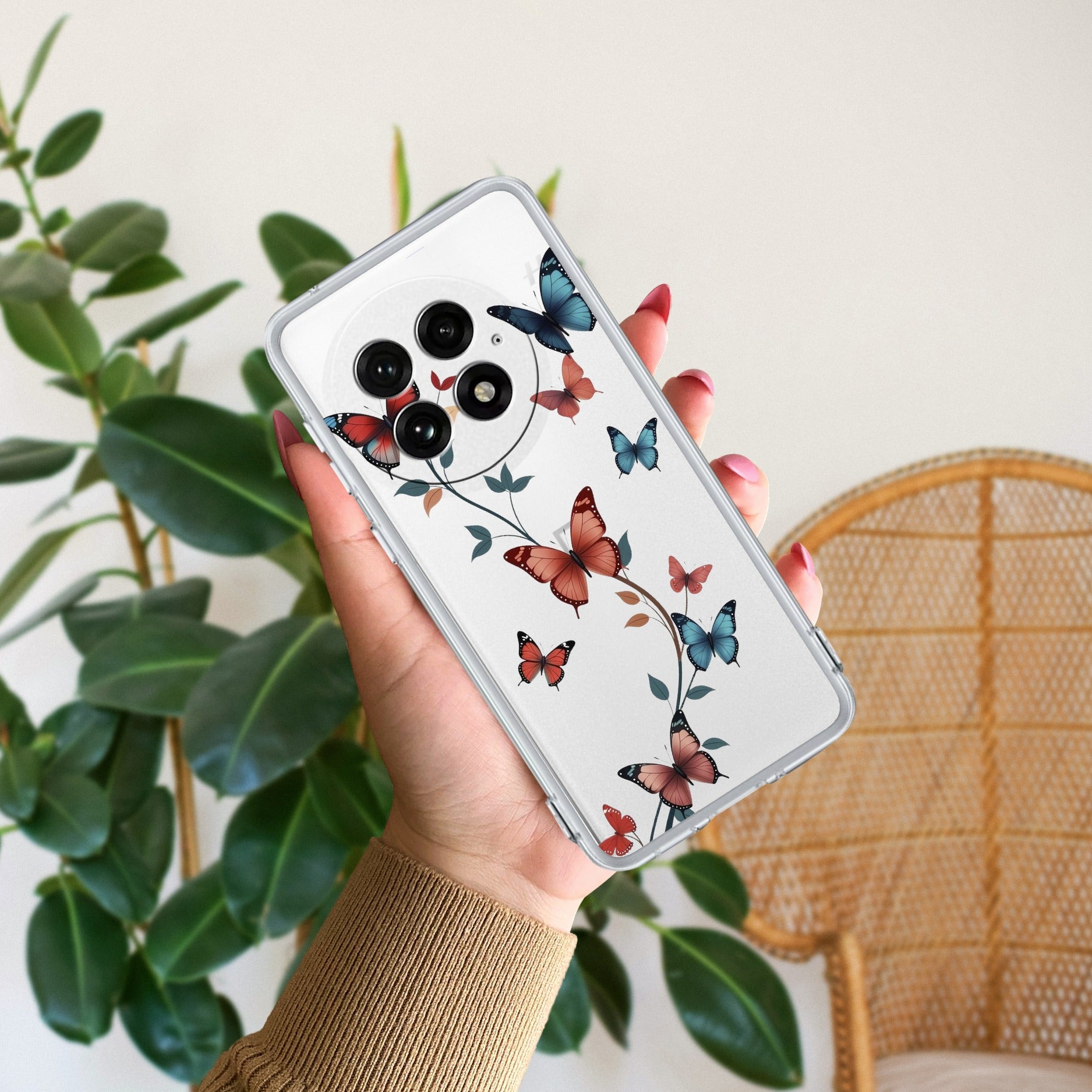 Butterfly Floral Design Transparent Silicon Case For OnePlus 13 5G