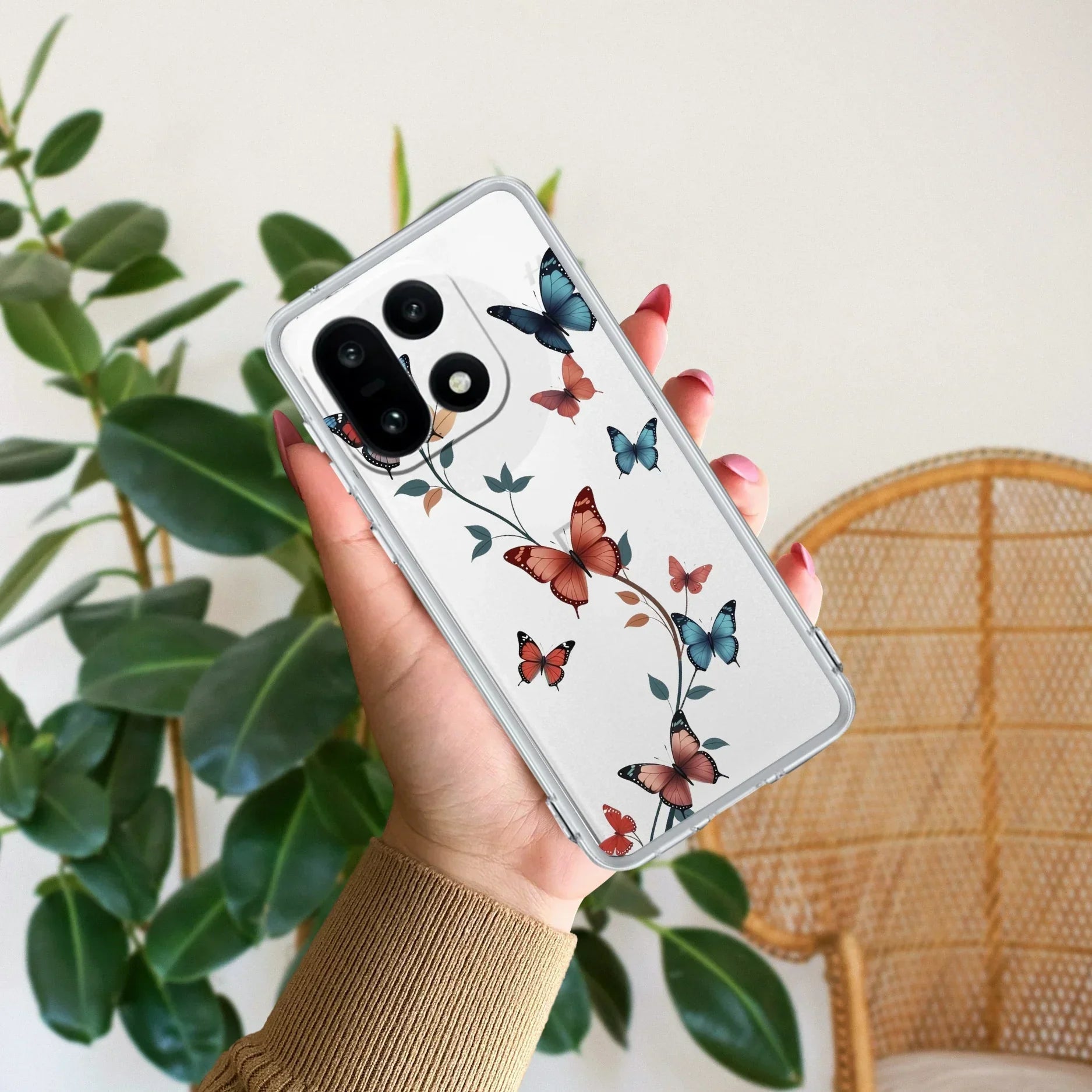 Butterfly Floral Design Transparent Silicon Case For OnePlus