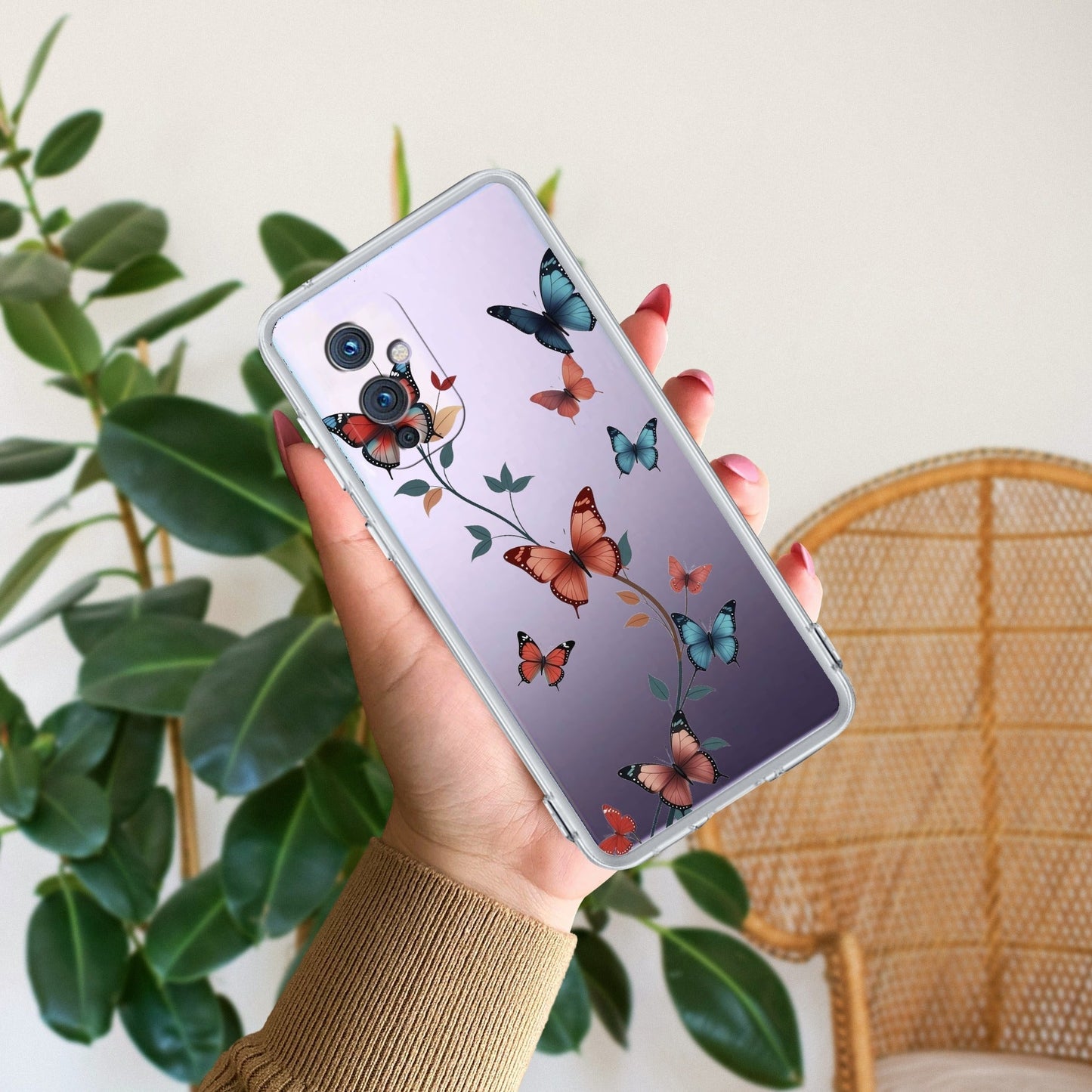 Butterfly Floral Design Transparent Silicon Case For OnePlus