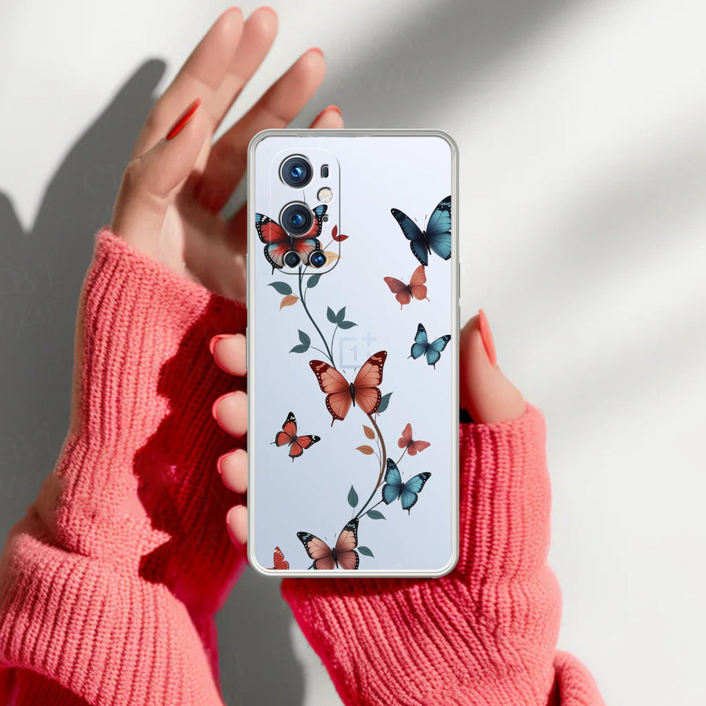 Butterfly Floral Design Transparent Silicon Case For OnePlus 9 Pro