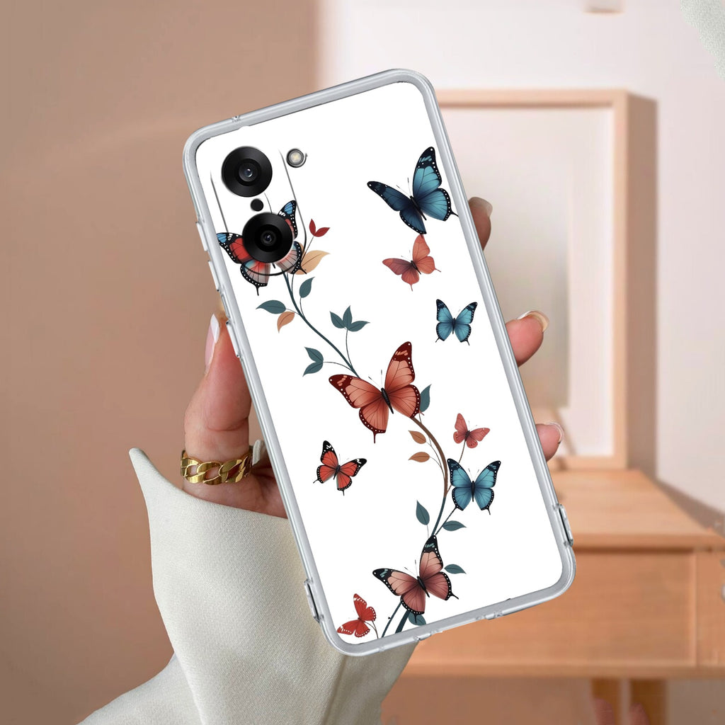 Butterfly Floral Design Transparent Silicon Case For OnePlus Nord 2T 5G