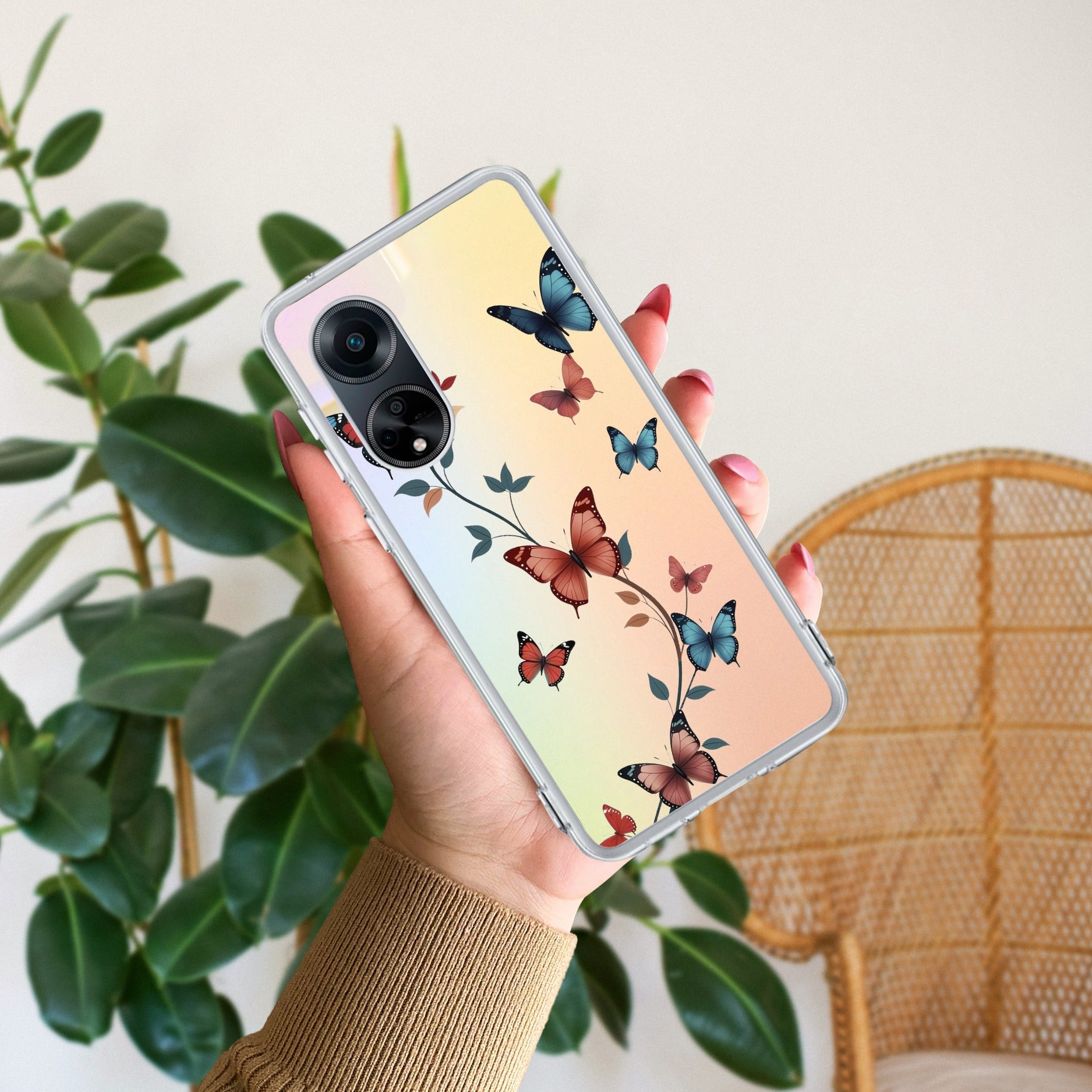 Butterfly Floral Design Transparent Silicon Case For Oppo F23 5G