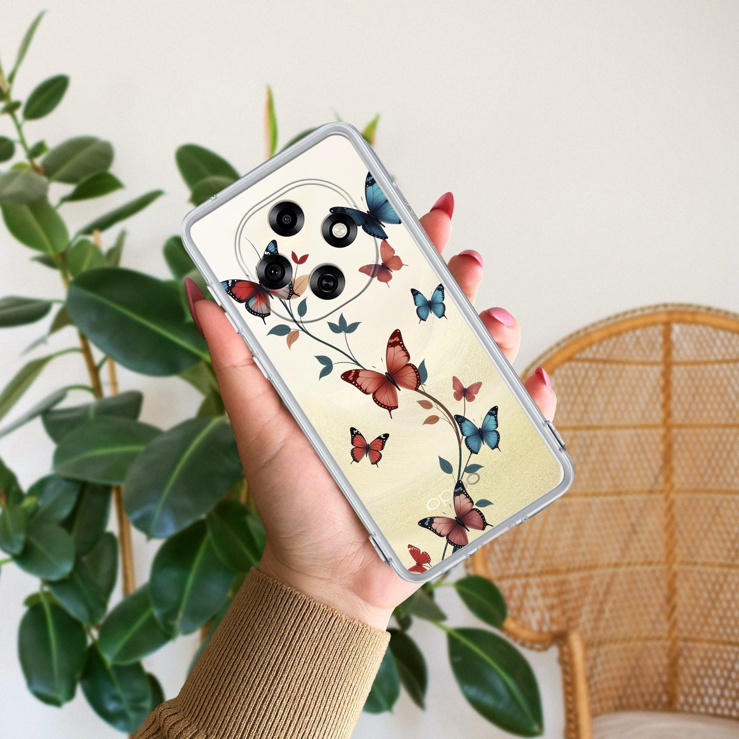 Butterfly Floral Design Transparent Silicon Case For Oppo