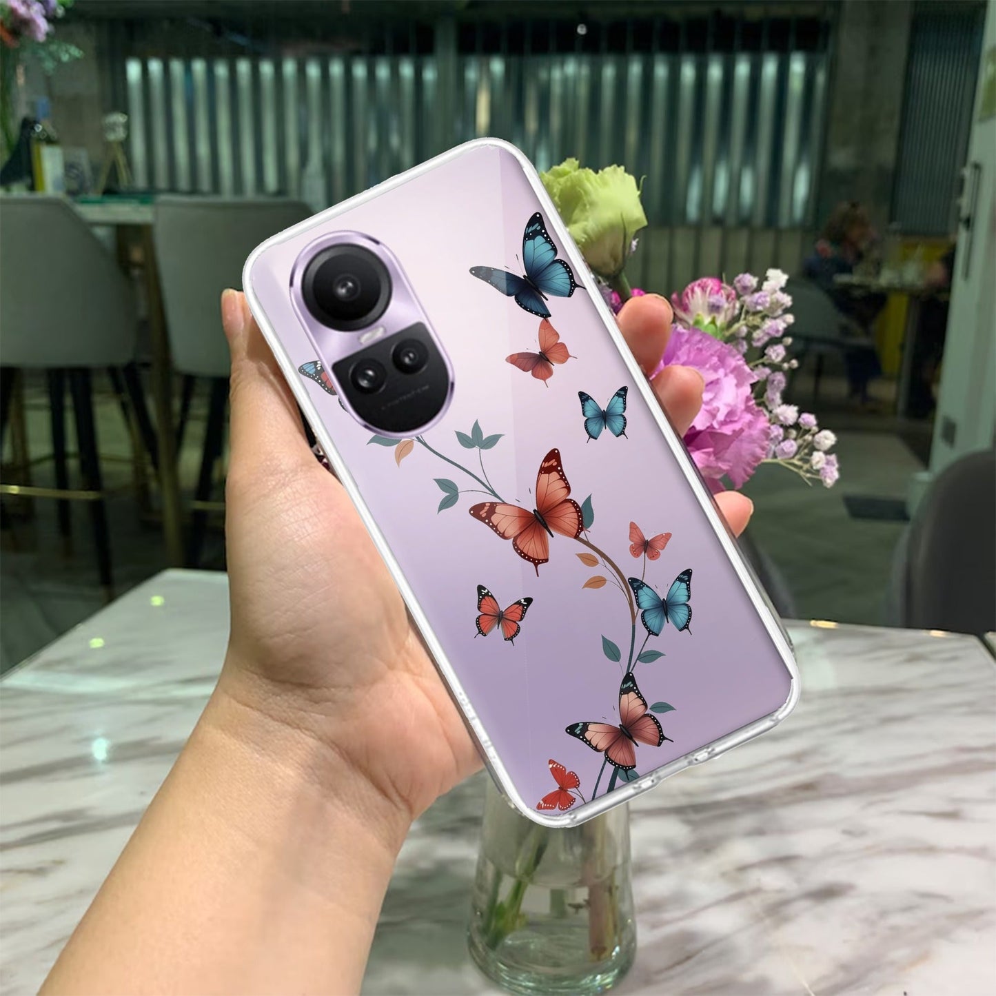 Butterfly Floral Design Transparent Silicon Case For Oppo