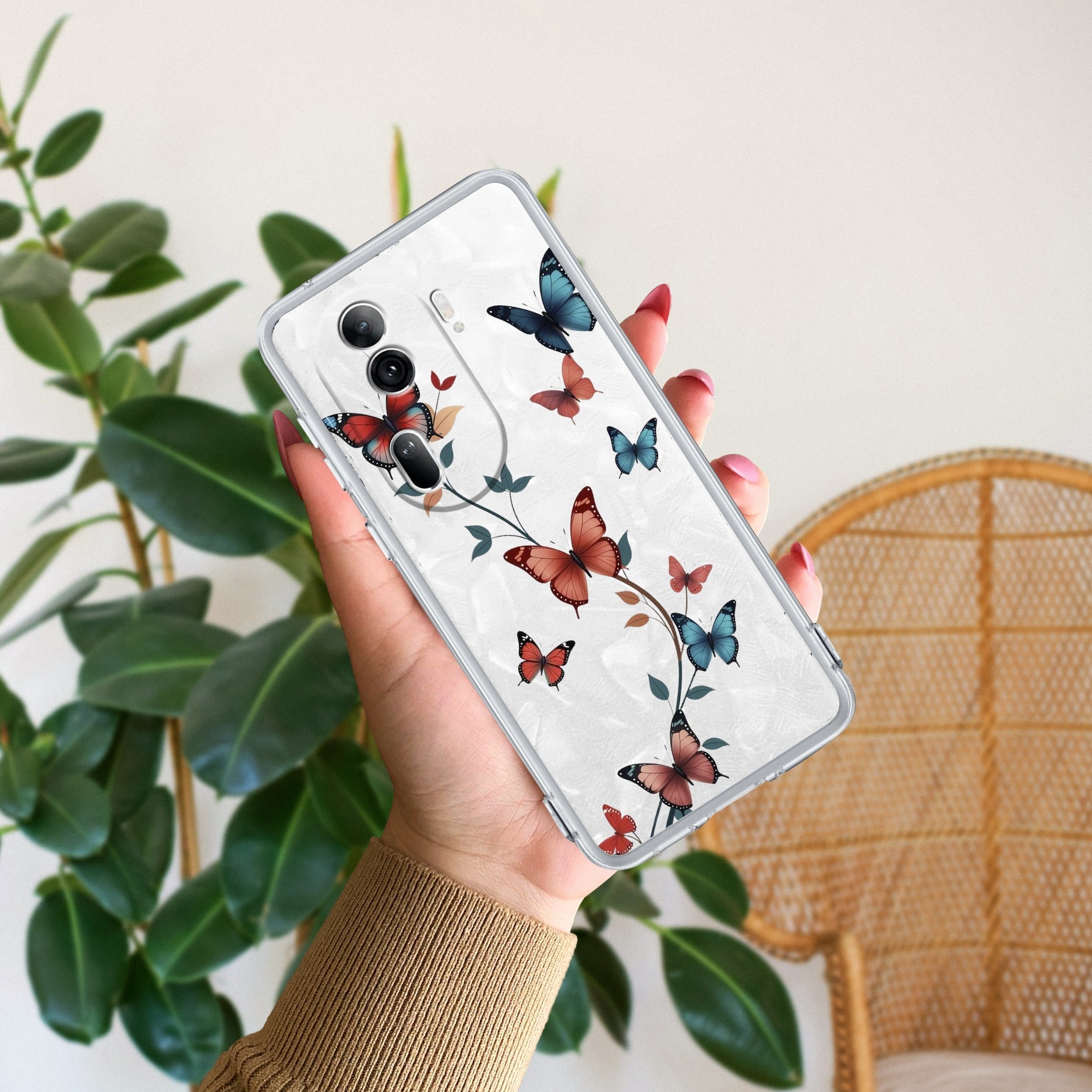 Butterfly Floral Design Transparent Silicon Case For Oppo Reno 11 Pro 5G