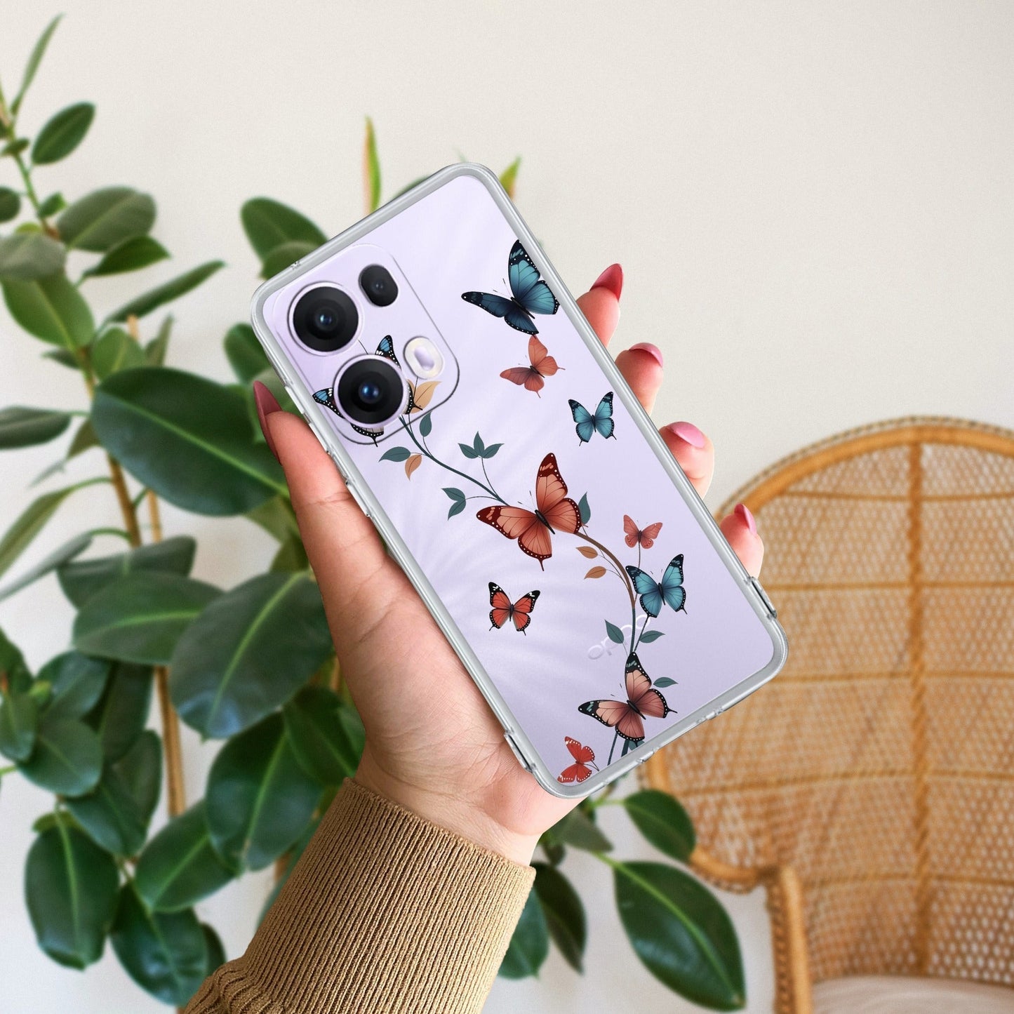 Butterfly Floral Design Transparent Silicon Case For Oppo