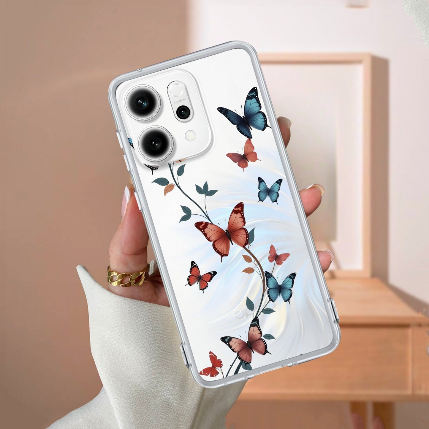 Butterfly Floral Design Transparent Silicon Case For Oppo