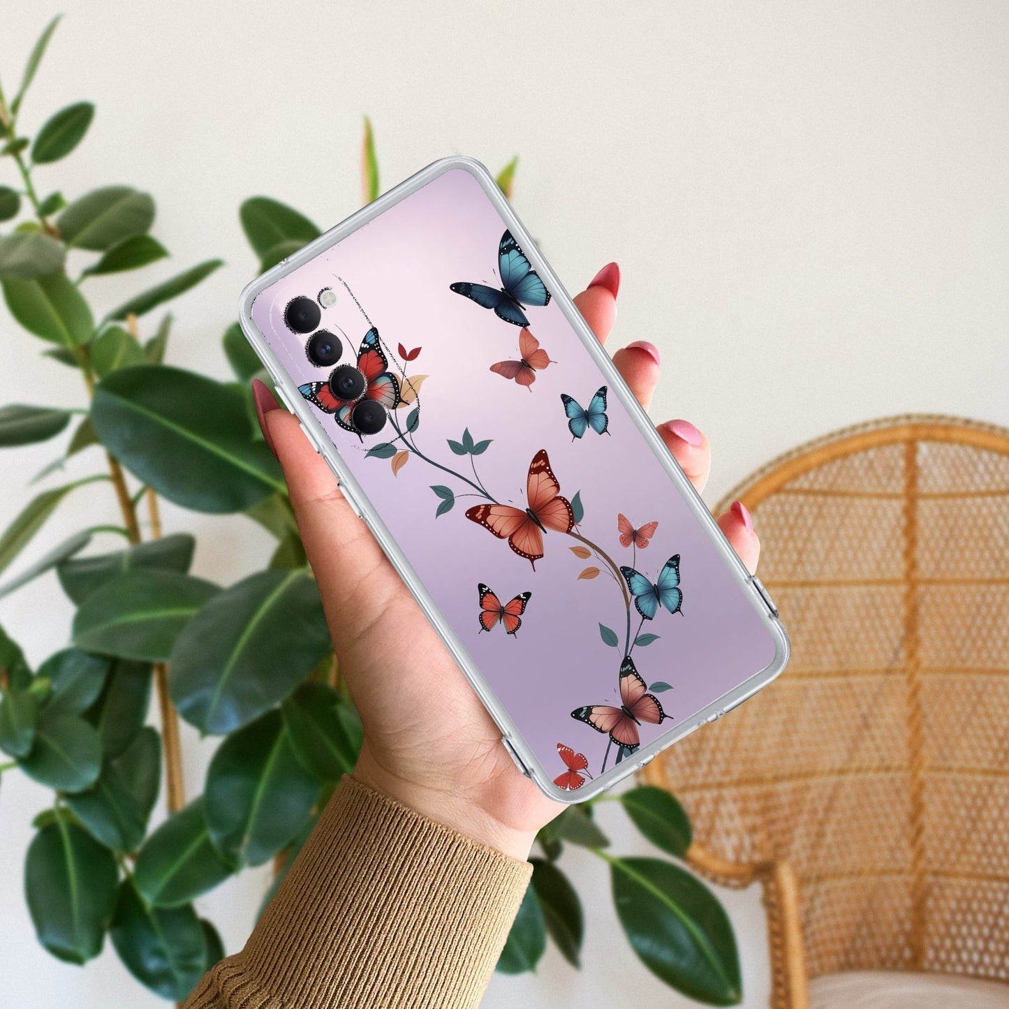 Butterfly Floral Design Transparent Silicon Case For Oppo