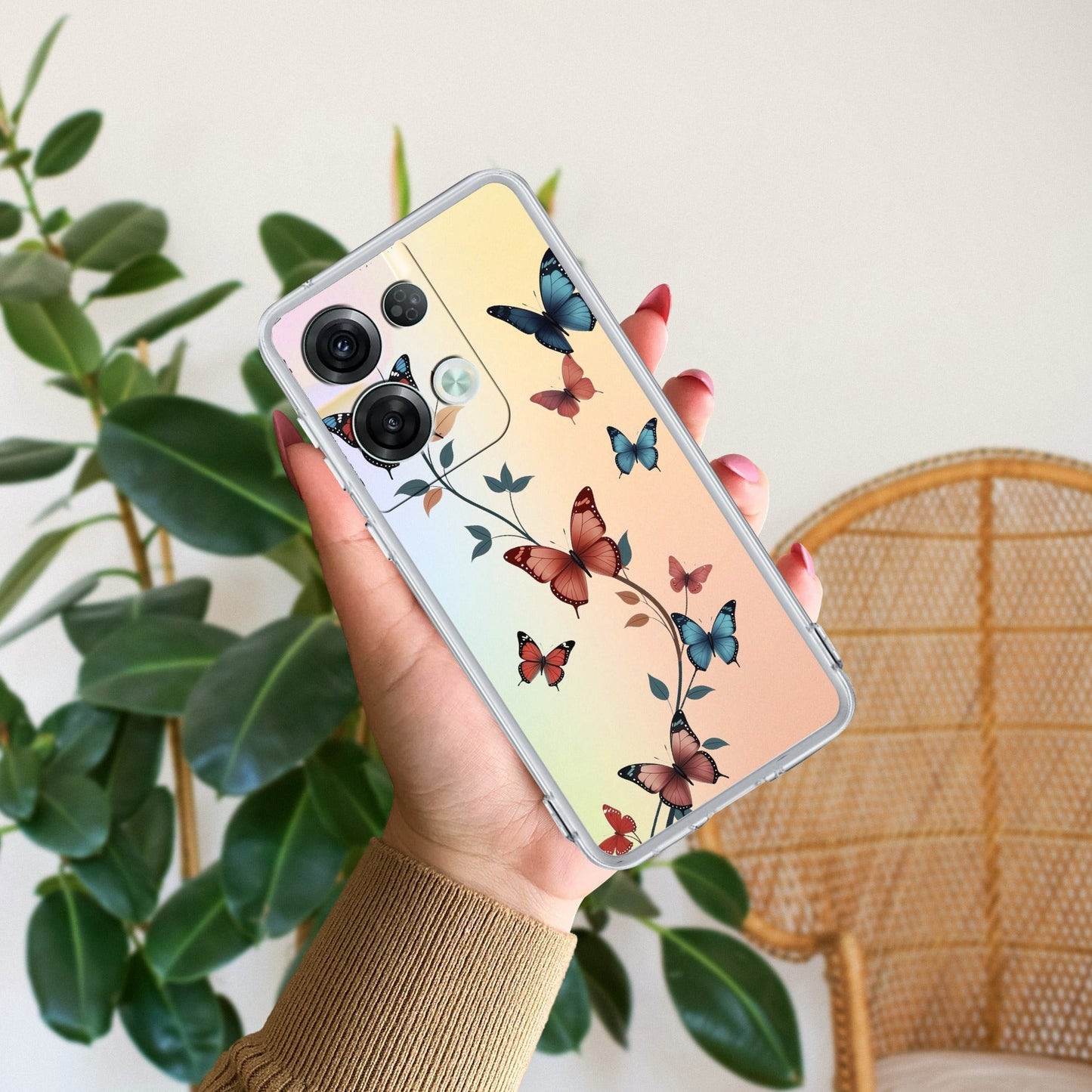 Butterfly Floral Design Transparent Silicon Case For Oppo