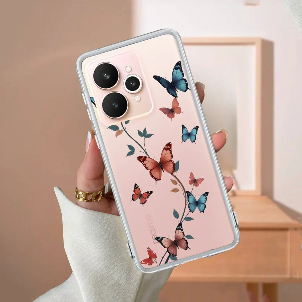 Butterfly Floral Design Transparent Silicon Case For Realme C73 5G
