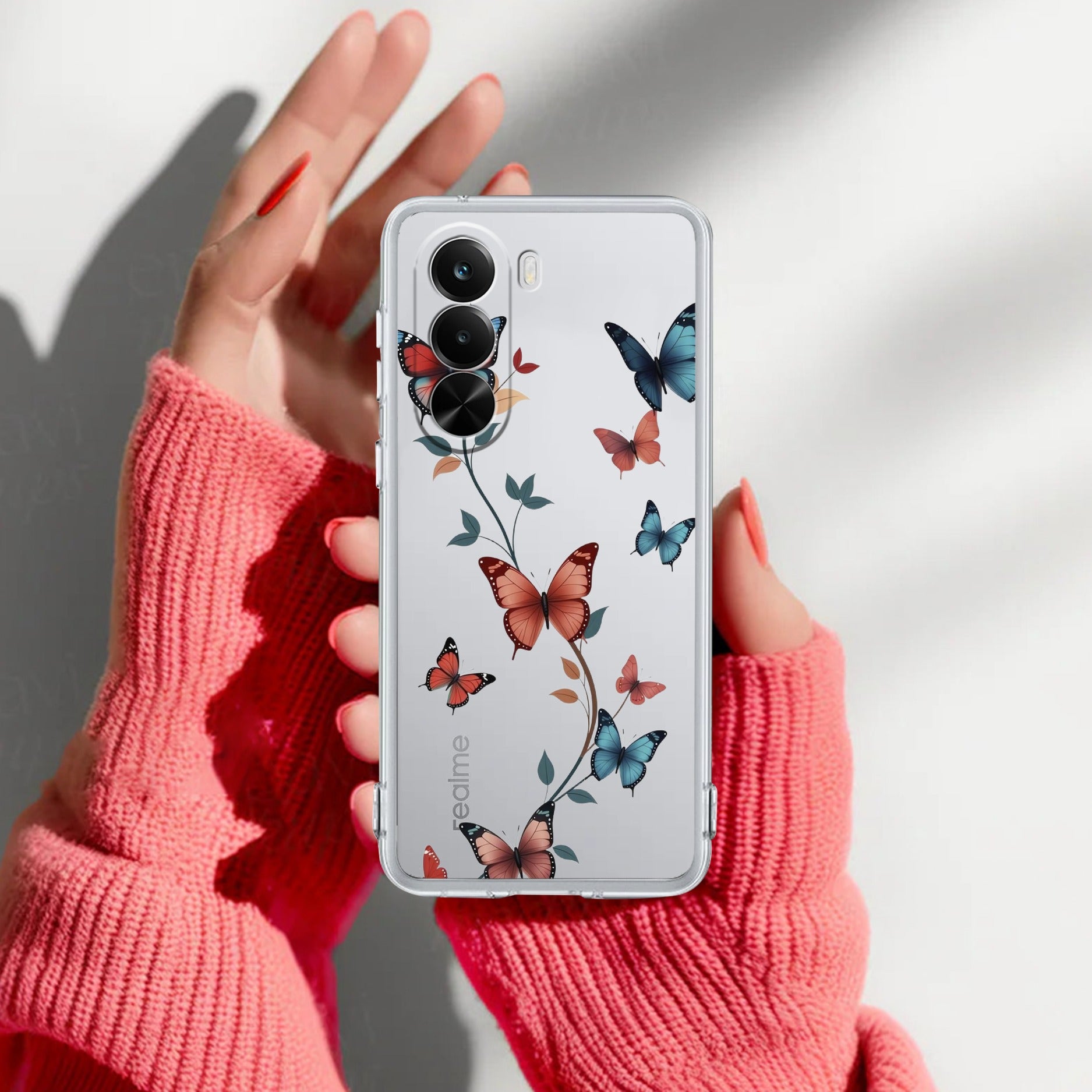 Butterfly Floral Design Transparent Silicon Case For Realme P4x 5G