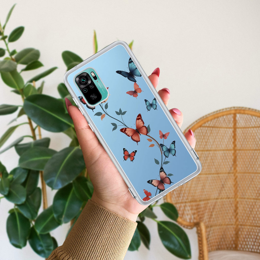 Butterfly Floral Design Transparent Silicon Case For Redmi Note 10 / 10S