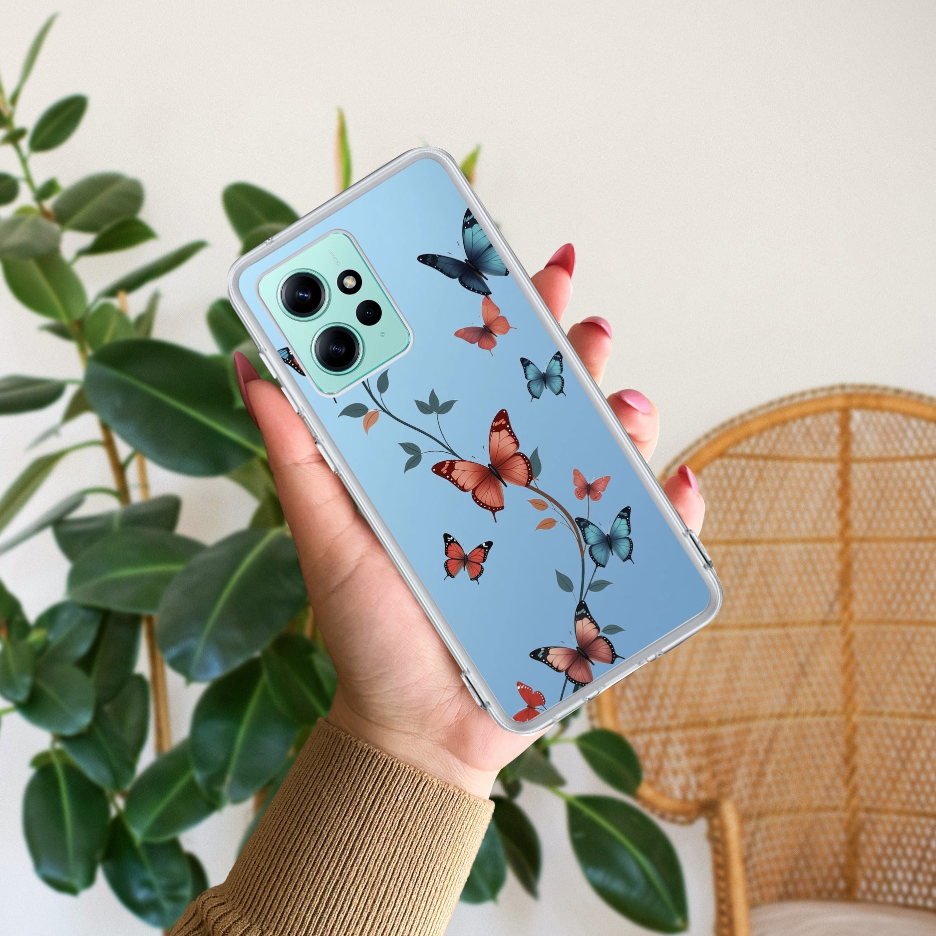 Butterfly Floral Design Transparent Silicon Case For Redmi Note 11