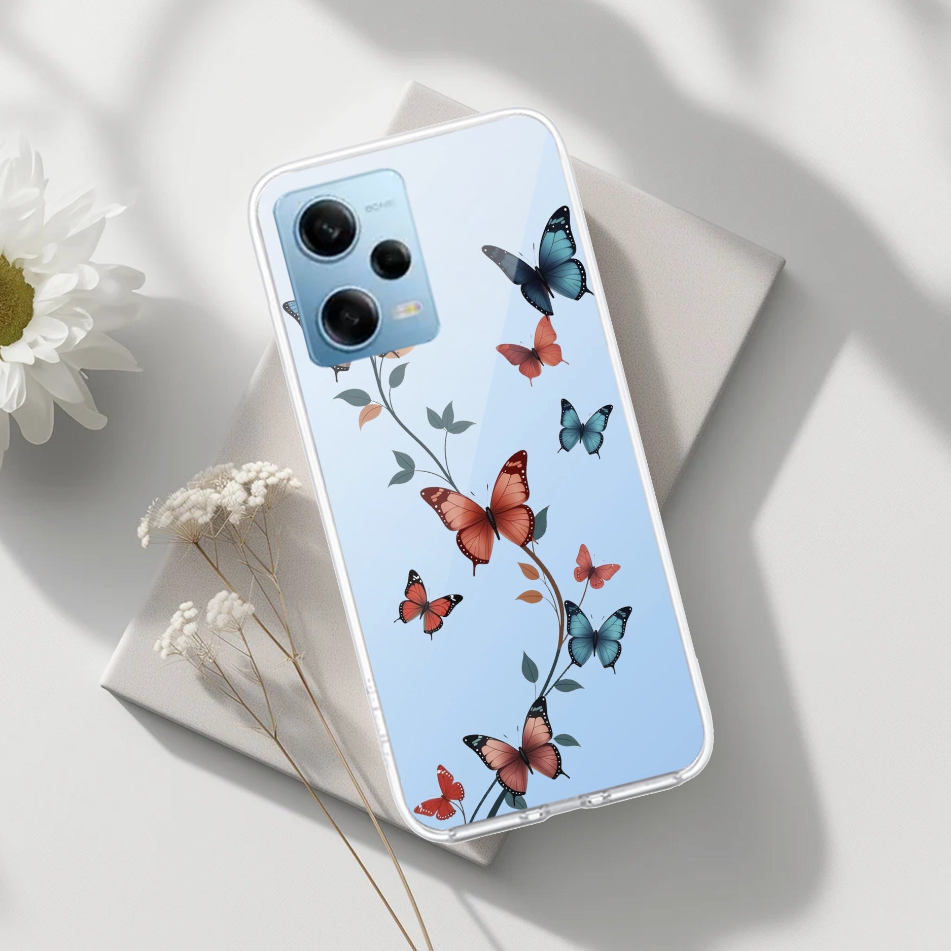 Butterfly Floral Design Transparent Silicon Case For Redmi Note 11 Pro / Redmi Note 11 Pro Plus 5G