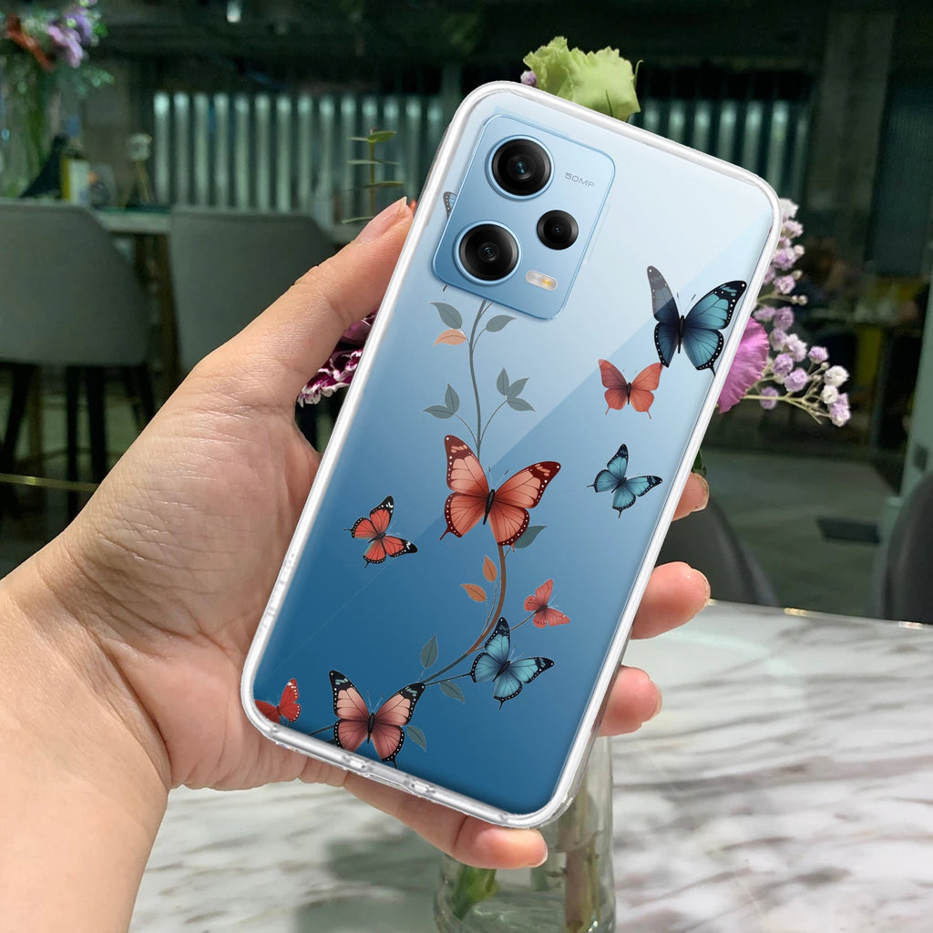 Butterfly Floral Design Transparent Silicon Case For Redmi Note 11T 5G