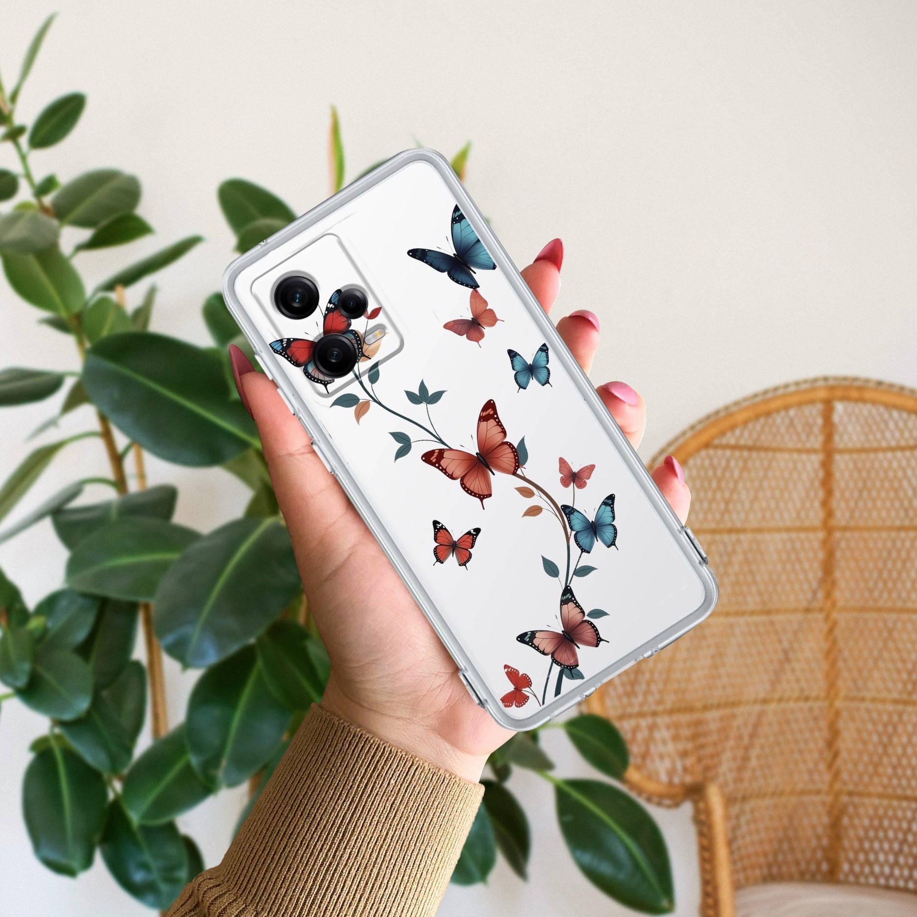 Butterfly Floral Design Transparent Silicon Case For Redmi Note 12 4G