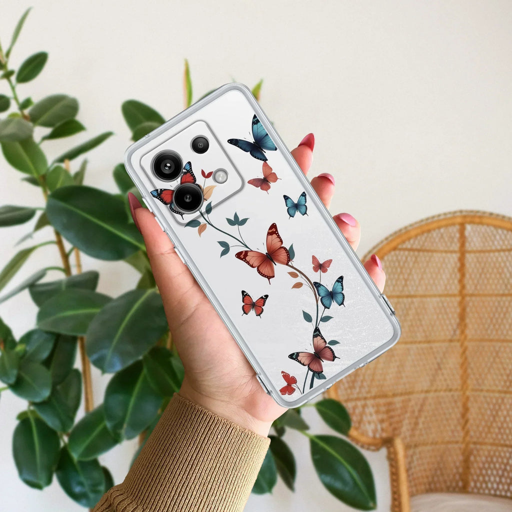 Butterfly Floral Design Transparent Silicon Case For Redmi 12 4G