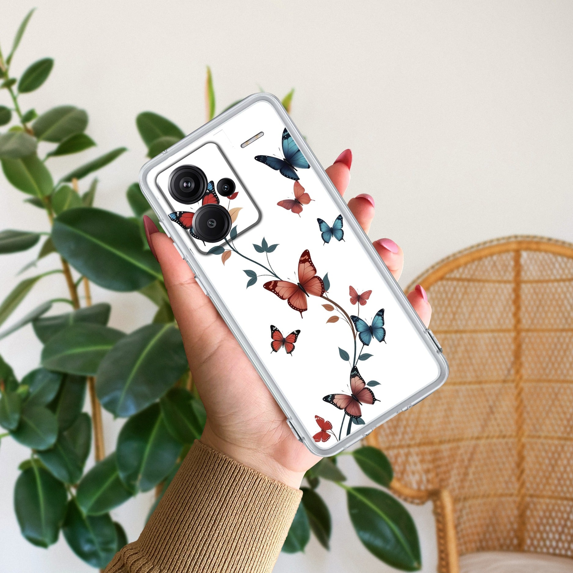 Butterfly Floral Design Transparent Silicon Case For Redmi Note 13 Pro Plus 5G