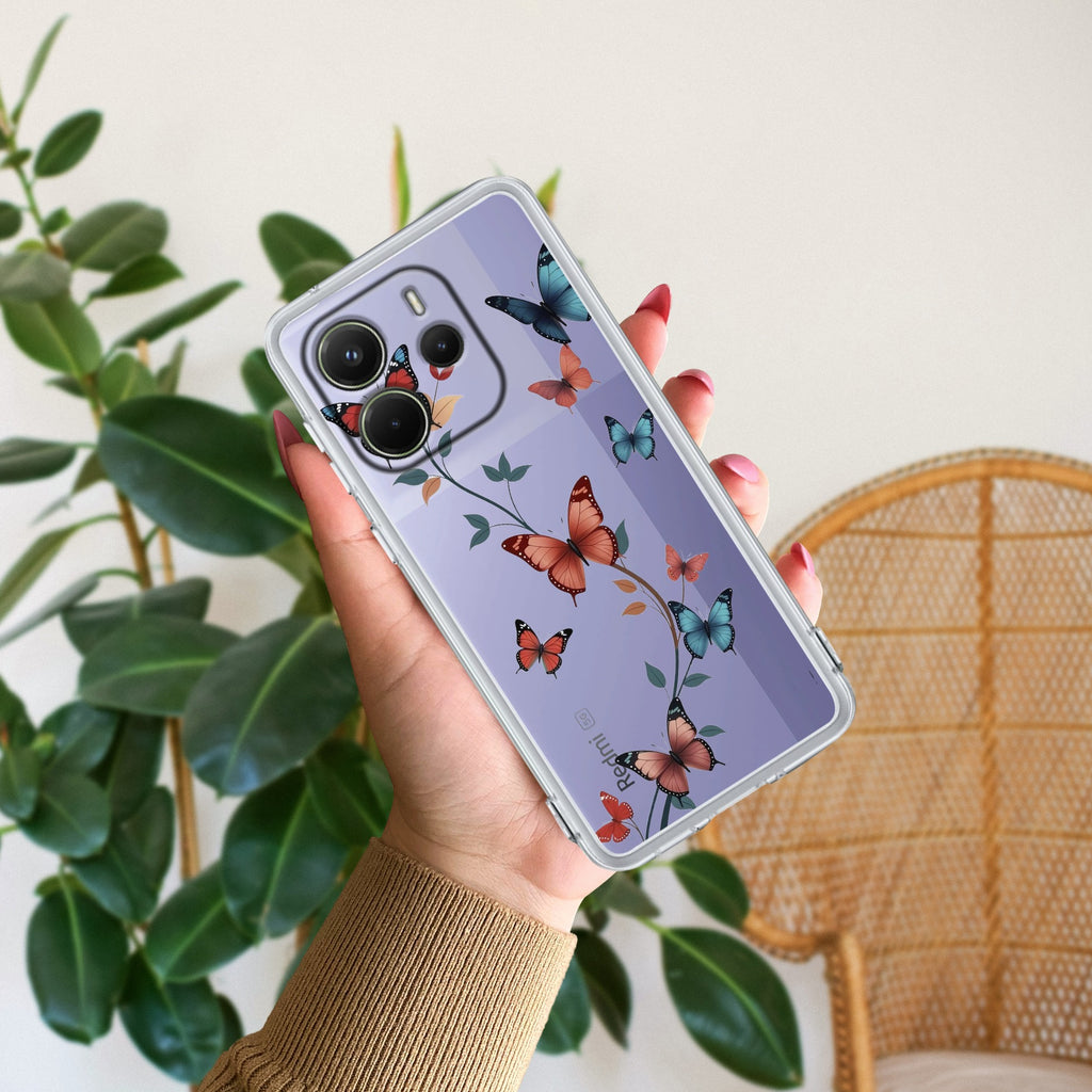 Butterfly Floral Design Transparent Silicon Case For Redmi Note 14 Pro Plus 5G