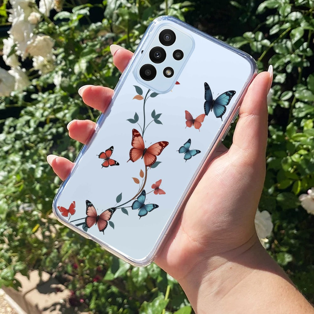 Butterfly Floral Design Transparent Silicon Case For Samsung